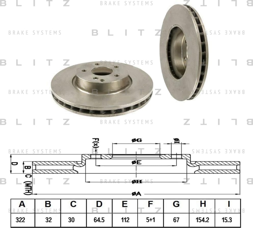BLITZ BS0268 Диск тормозной передний вентилируемый