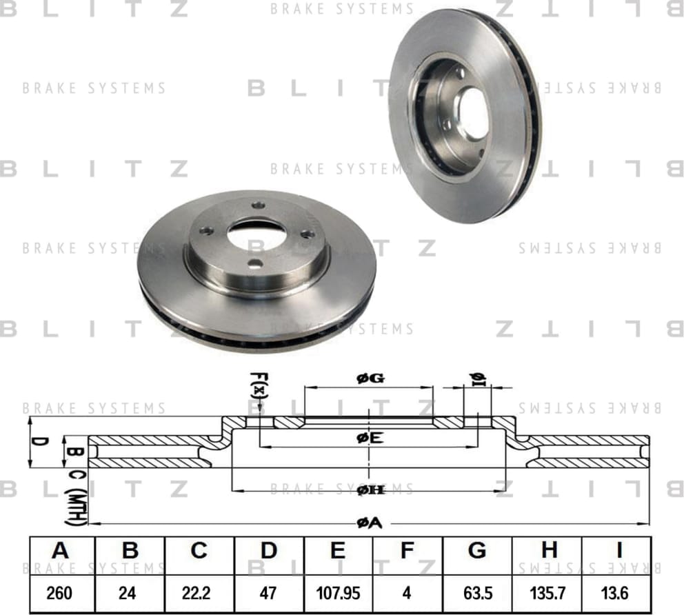 BLITZ BS0336 Диск тормозной передний вентилируемый
