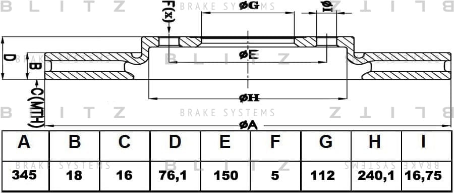 BLITZ BS0355 Диск тормозной задний вентилируемый