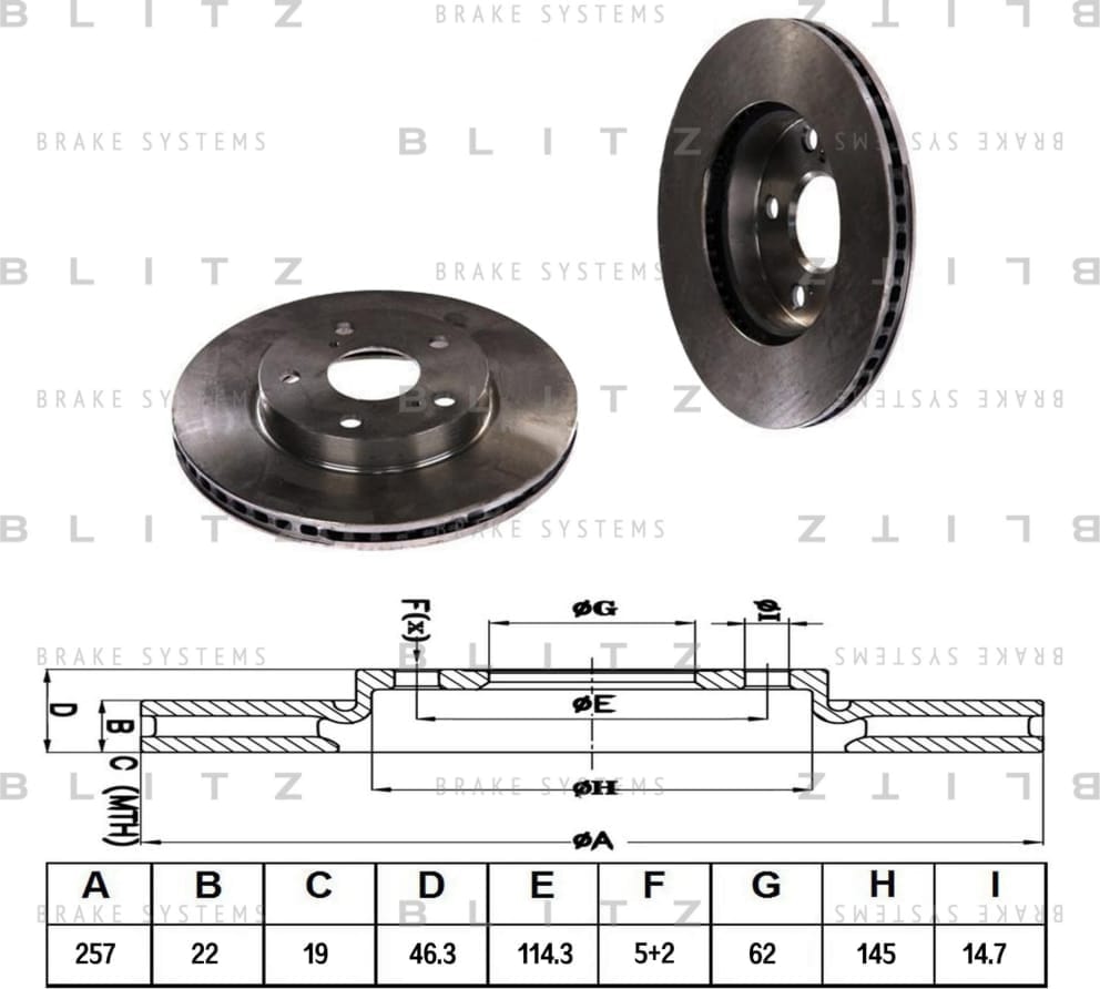 BLITZ BS0362 Диск тормозной передний вентилируемый