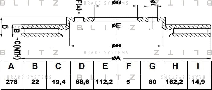 BLITZ BS0396 Диск тормозной задний вентилируемый