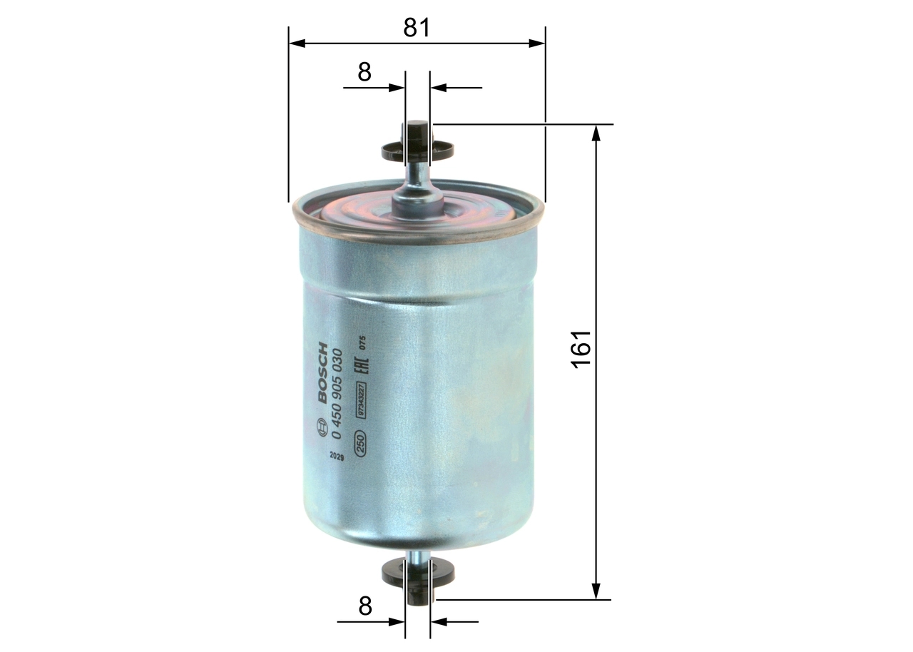 BOSCH 0450905030 Фильтр топливный BMW: 3-serie (E30) 1.6-2.7i/e/is/M3 82-, 3-serie (E36) 320i/325i 90-94, 5-serie (E34) 1.8-3.8i/iX 88-   GAZ: SOBOL 2.3i/2.5i 97-   VW: PASSAT 1.8i 96-