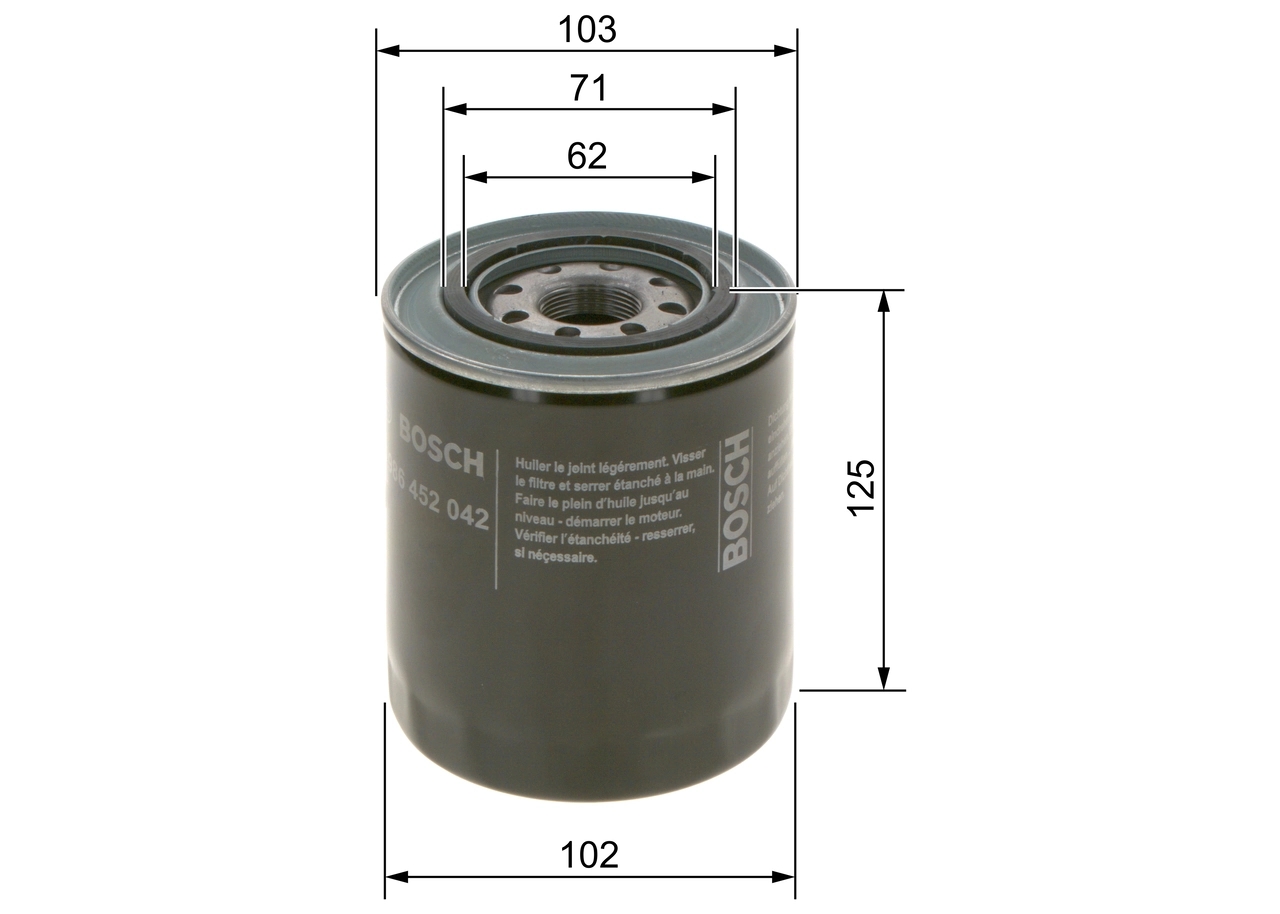 BOSCH 0986452042 Фильтр масляный MAZDA: B-Serie (UF) 2.5D/4WD 96-99, MPV I (LV) 2.5TD 96-99   MITSUBISHI: GALANT III/IV/V 1.8TD/2.0GLSTD 84-96, L200/TRITON 2.5Di-D 05-