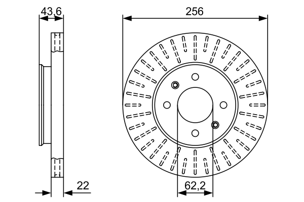 BOSCH 0986479V96 Диск торм. пер.вент.[256x22mm] 4 отв. [min2]
