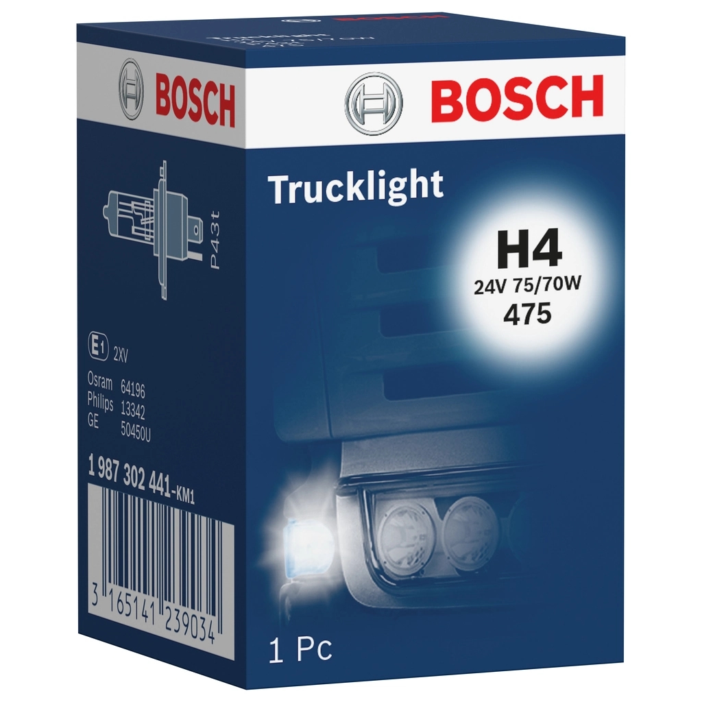 BOSCH 1987302441 Лампа галогеновая головного света H4 P43t Truck Light 24V 75/70W Картон 1шт