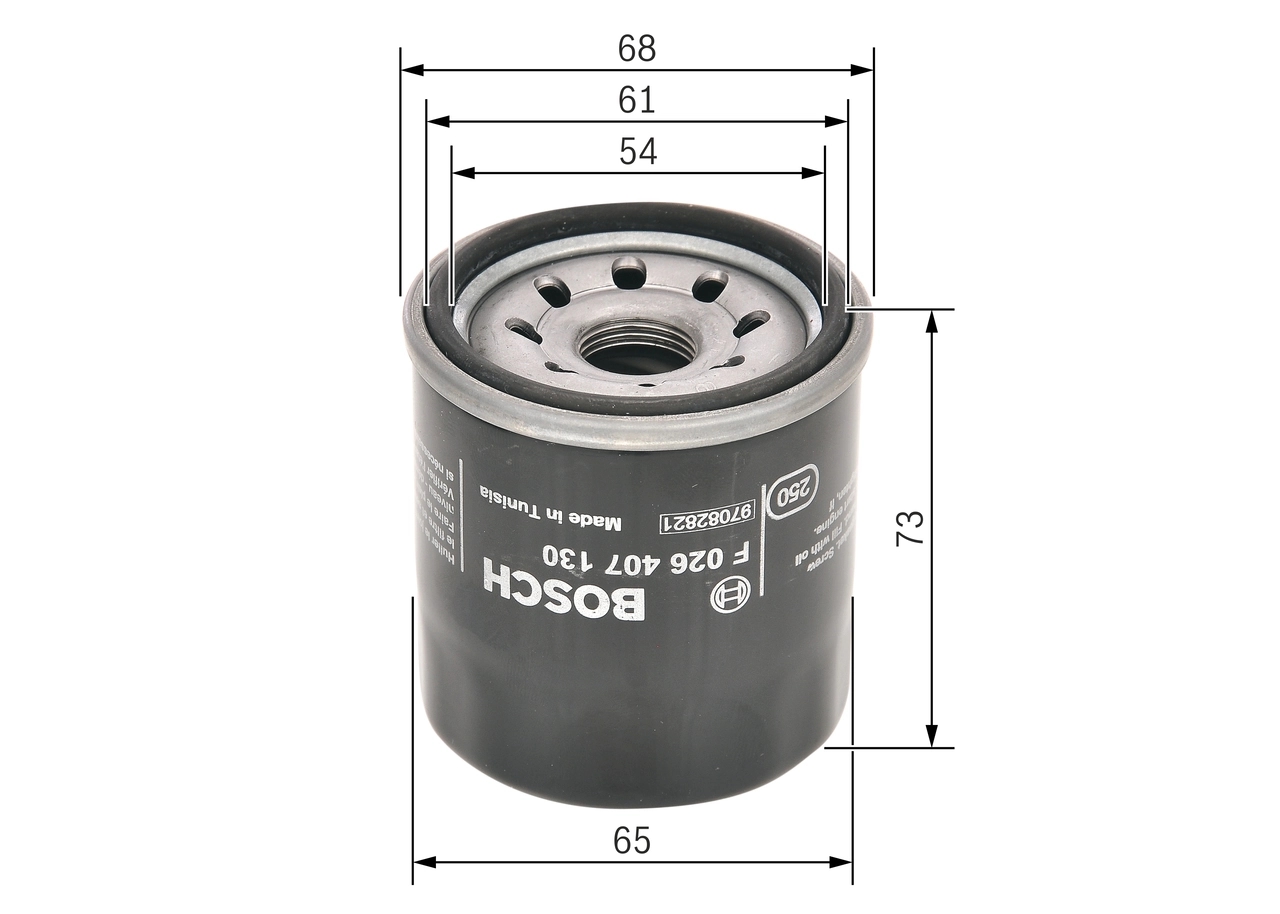 BOSCH F026407130 Фильтр масляный CHEVROLET: AVEO (T250/T255) 1.2i/1.2LPG mtrs. B12D1/LMU 08-11, COBALT 1.5i 14-, SPARK (M300) 1.0i/1.0LPG/1.2i/1.2LPG mtrs. B10D1/B12D1/LMU 10-15