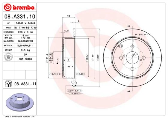 BREMBO 08A33110 Диск тормозной standard зад купить в Самаре
