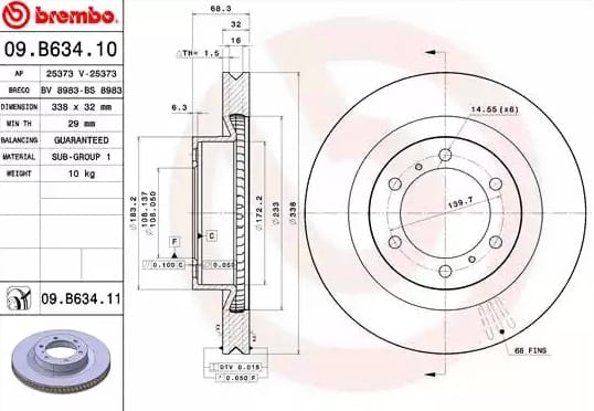 BREMBO 09B63411 Диск тормозной передний TOYOTA LAND CRUISER PRADO (J150) 10-