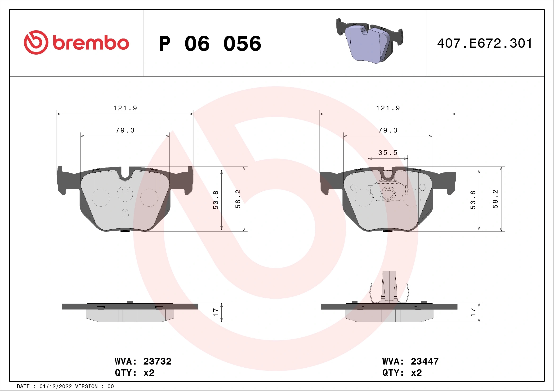 BREMBO P06056 Колодки тормозные BMW E70/F15/E71/F16 задние