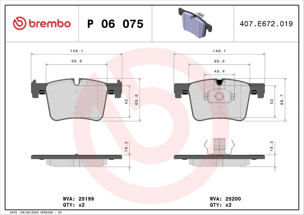 BREMBO P06075 Колодки тормозные передние
