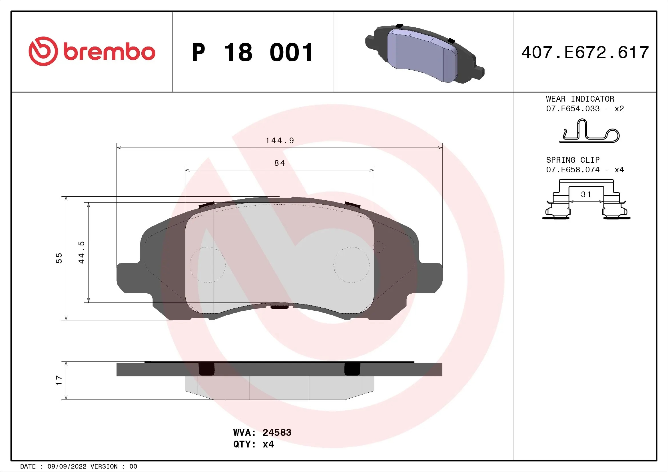 BREMBO P18001 Колодки тормозные дисковые перед