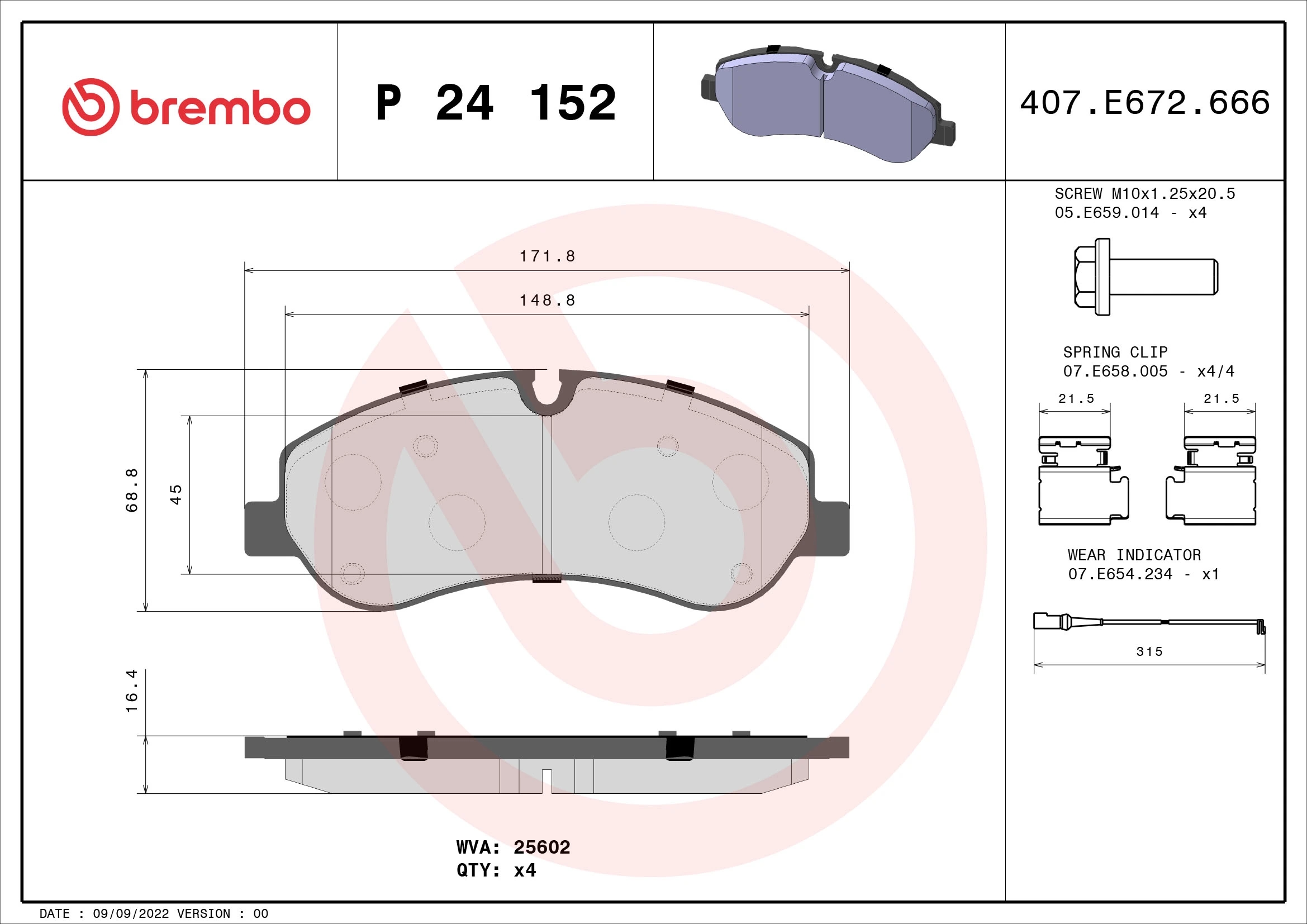 BREMBO P24152 Колодки тормозные дисковые перед