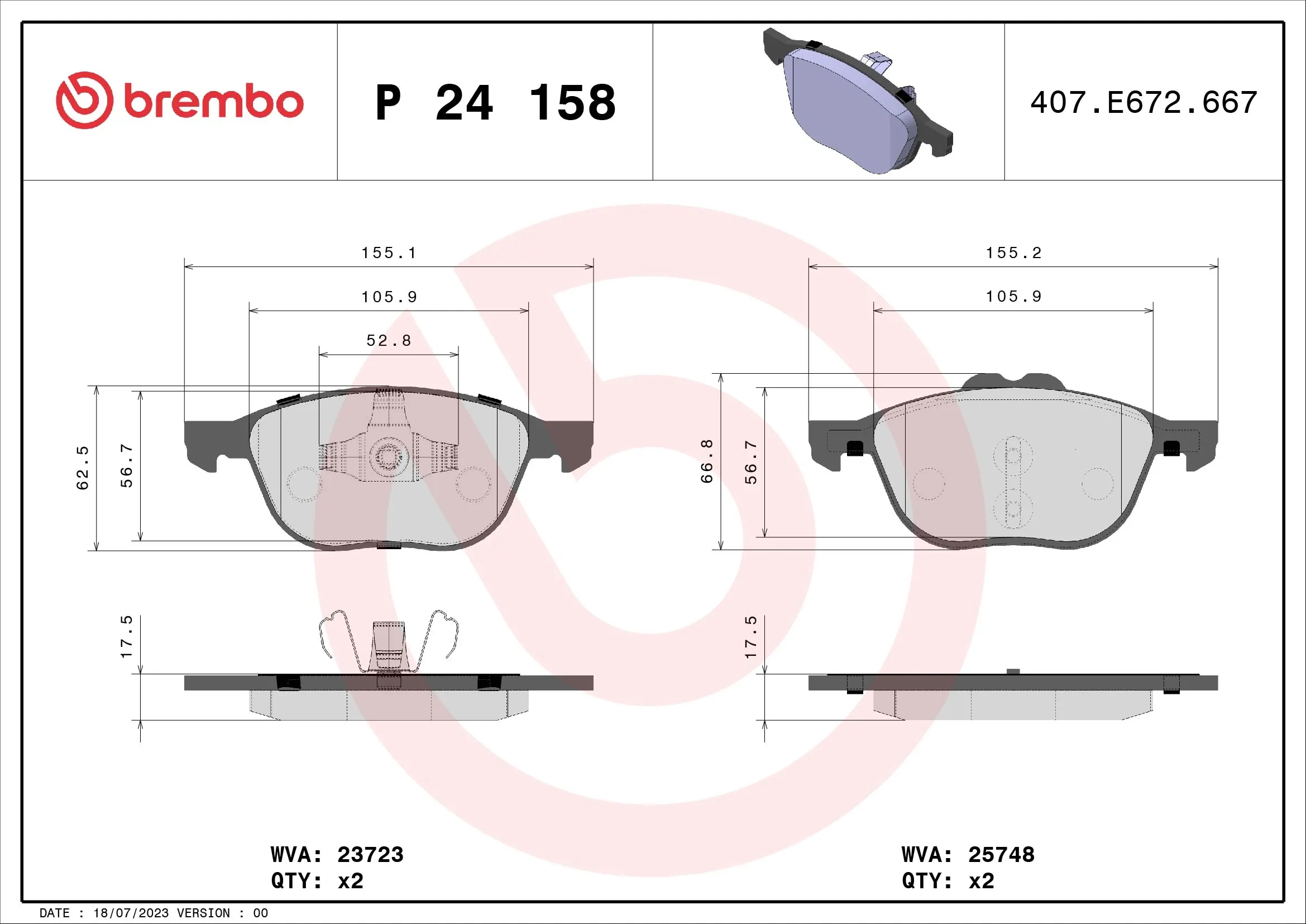 BREMBO P24158 Колодки Ford Kuga II, Transit Connect