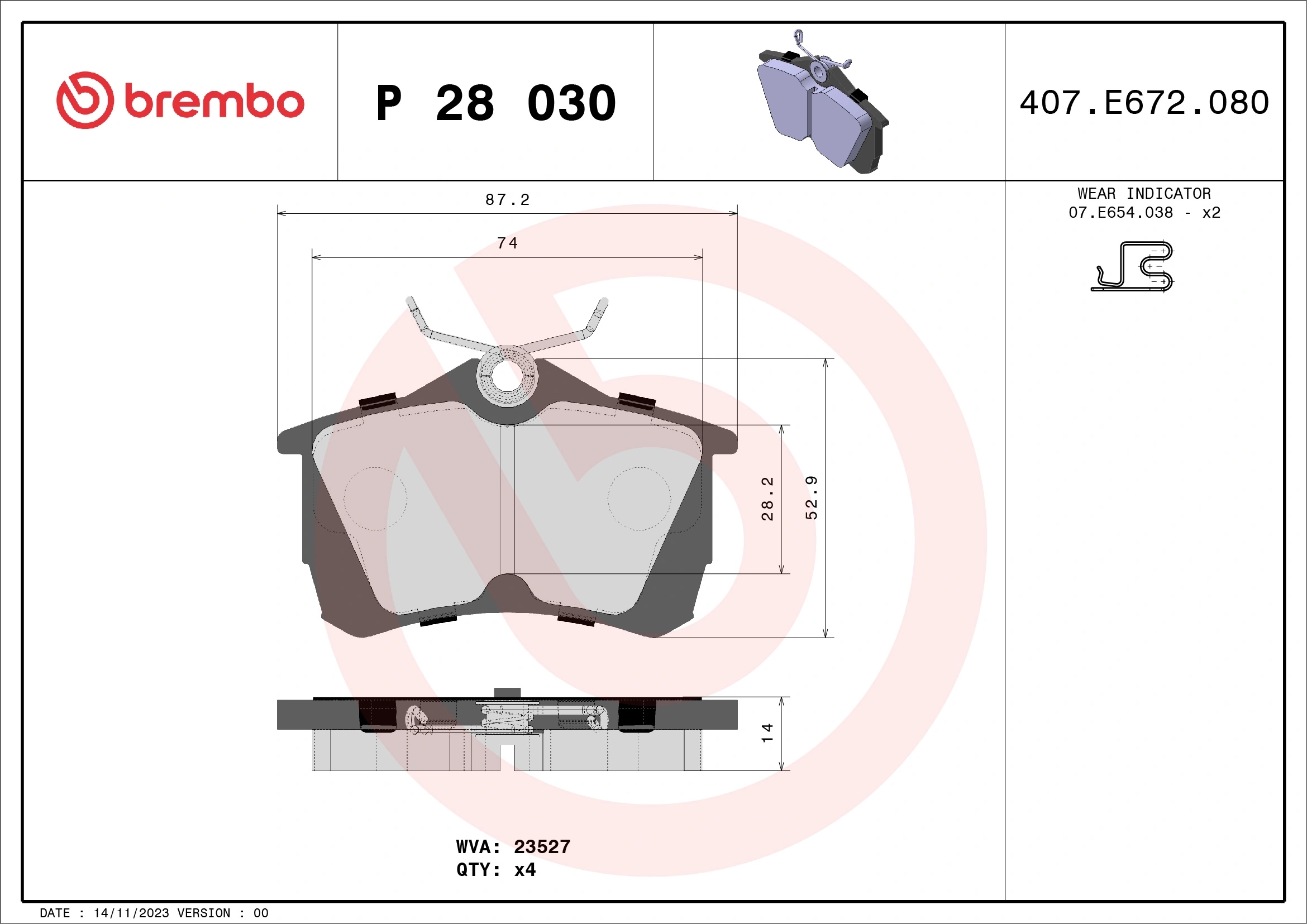 BREMBO P28030 Колодки тормозные дисковые зад
