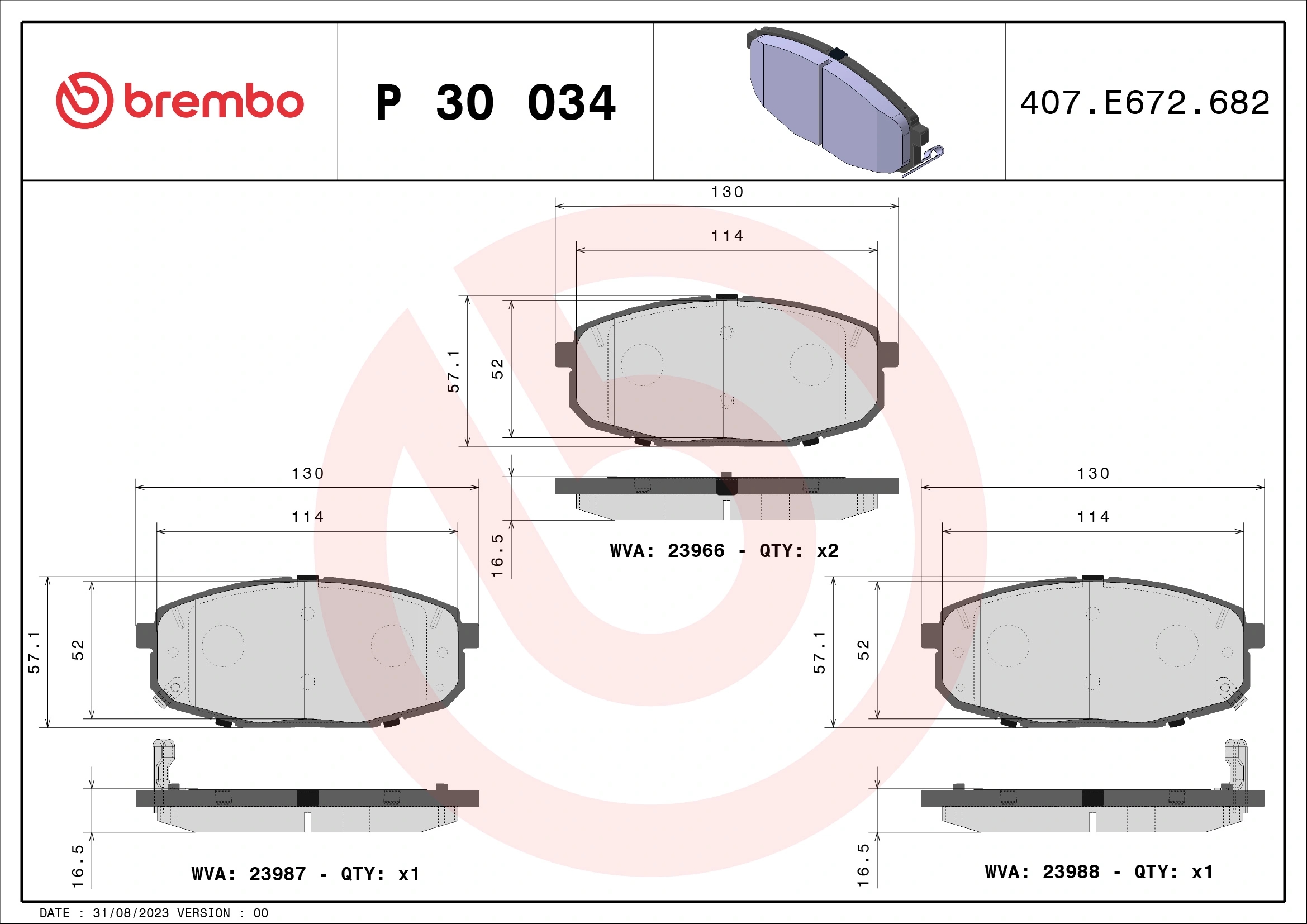 BREMBO P30034 Колодки тормозные дисковые перед
