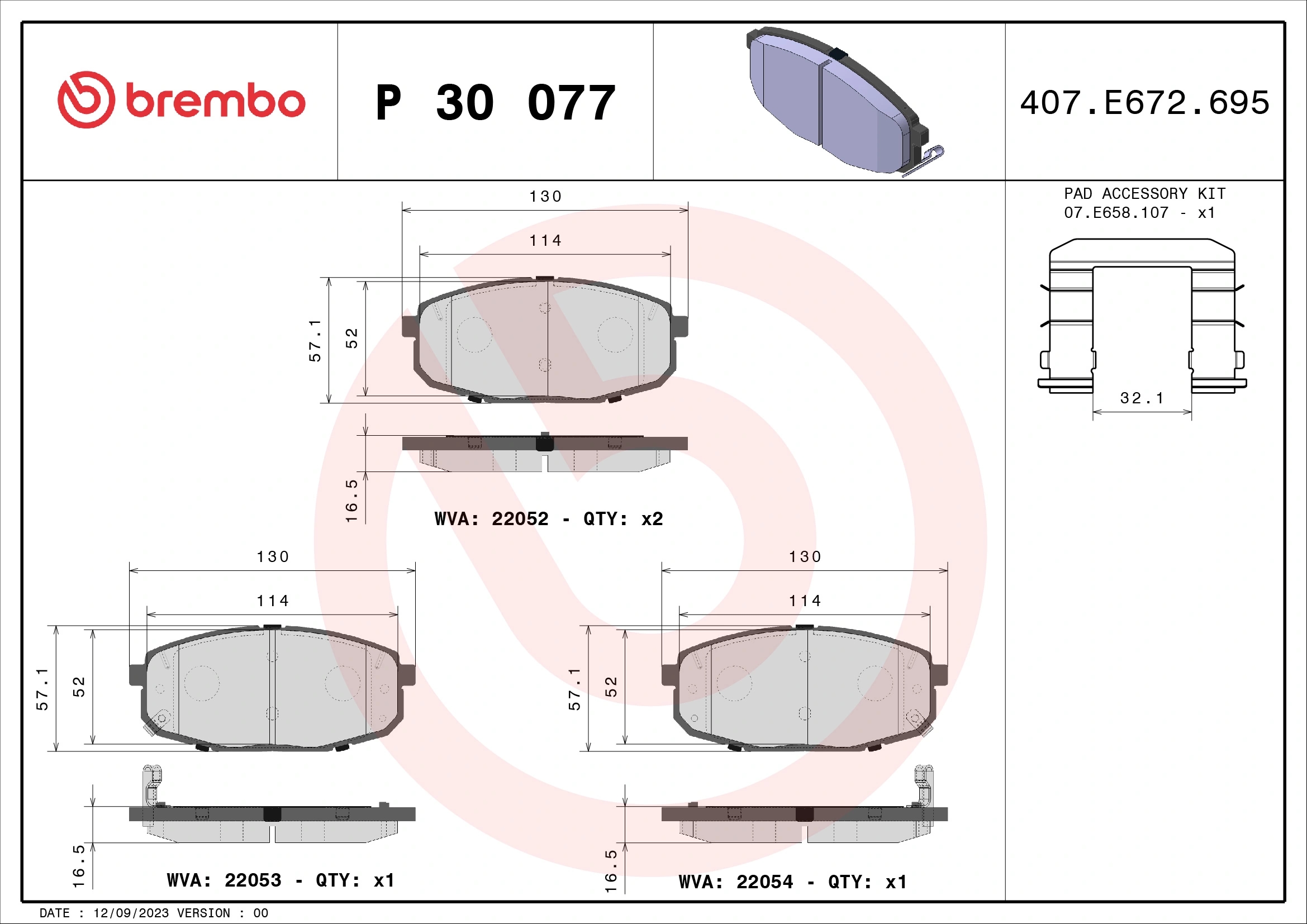 BREMBO P30077 Колодки тормозные дисковые перед