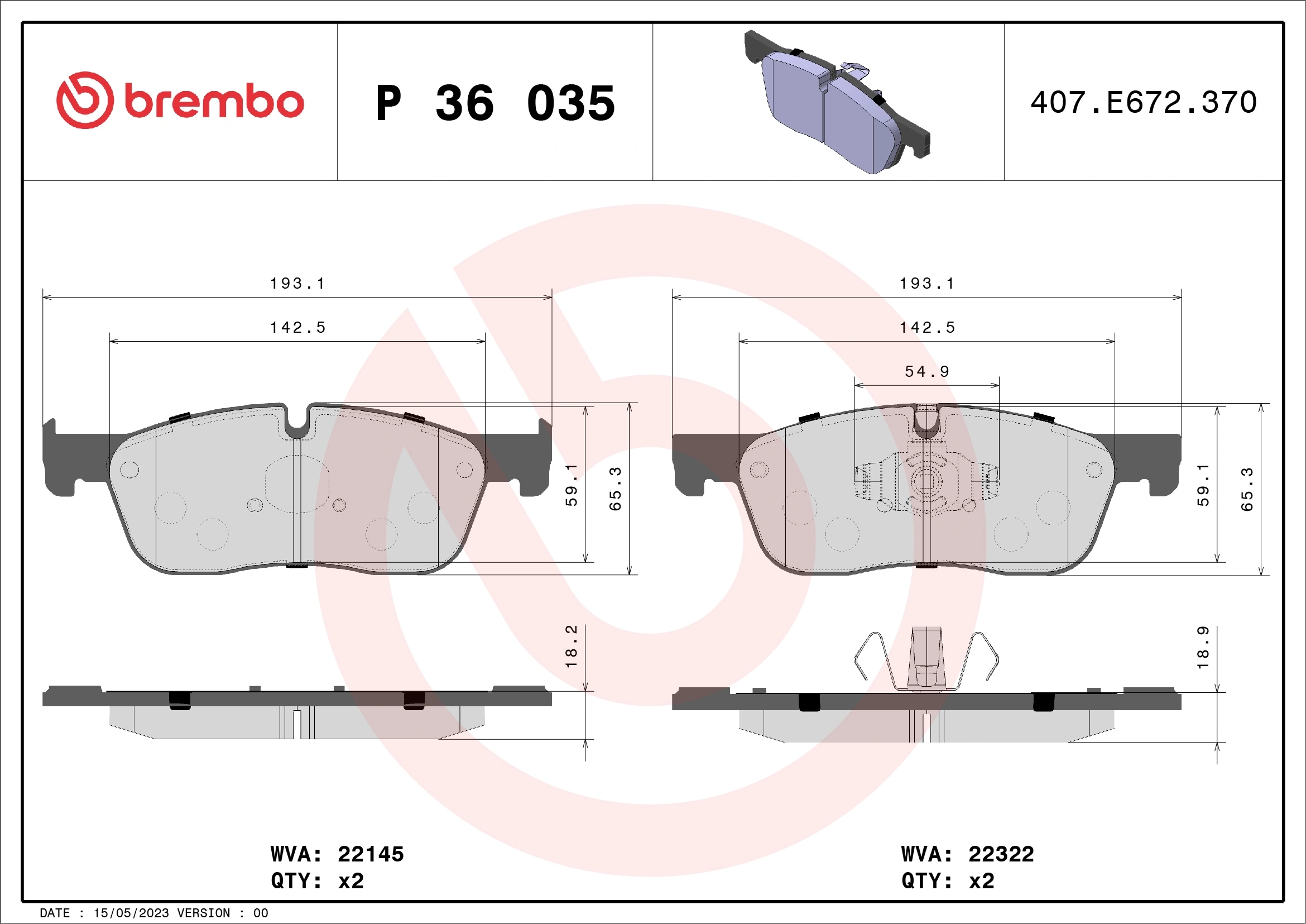 BREMBO P36035 Колодки пер. JAGUAR F-PACE, XE, XF 15=>