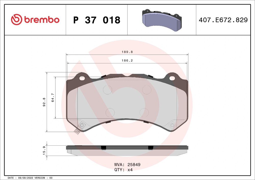 BREMBO P37018 Колодки DODGE CHARGER 11->