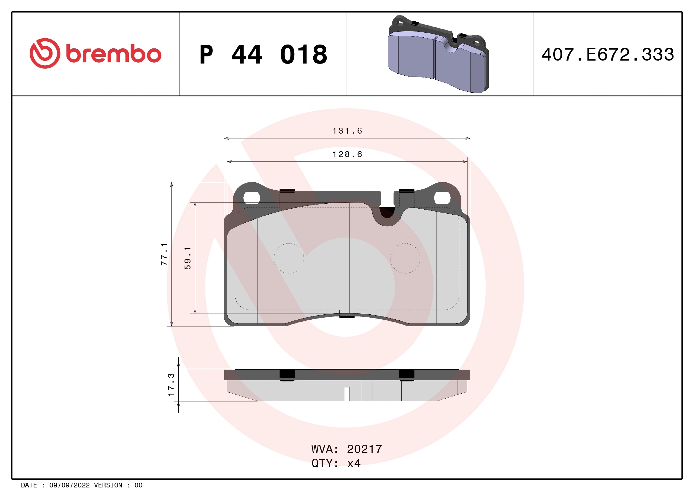 BREMBO P44018 Колодки тормозные дисковые перед