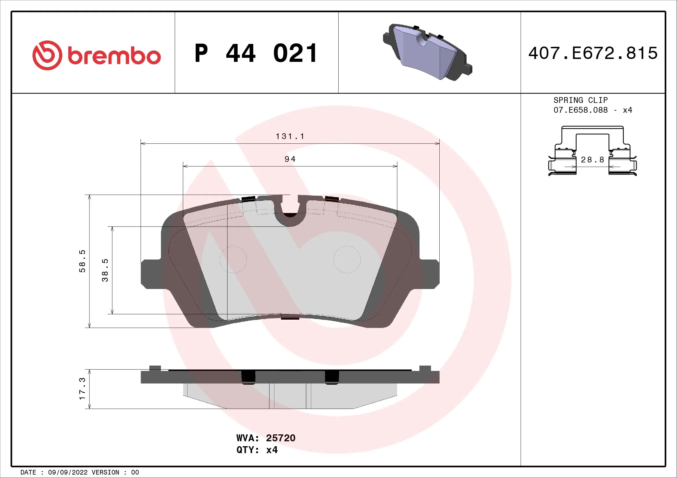 BREMBO P44021 Колодки торм.зад.