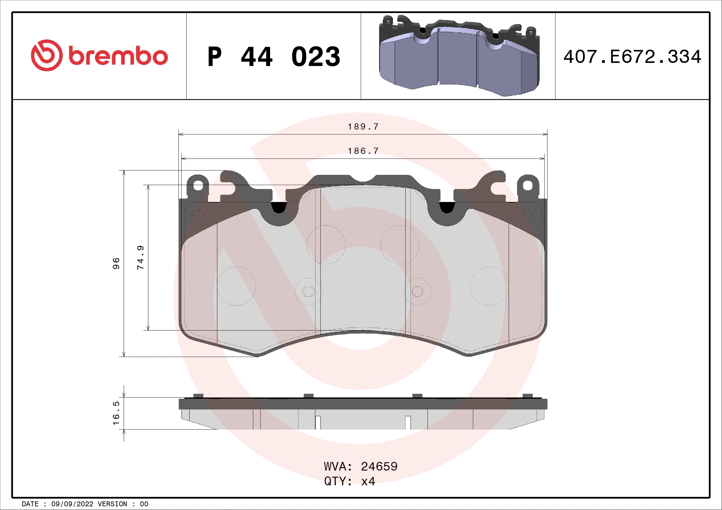 BREMBO P44023 Колодки тормозные дисковые | перед |