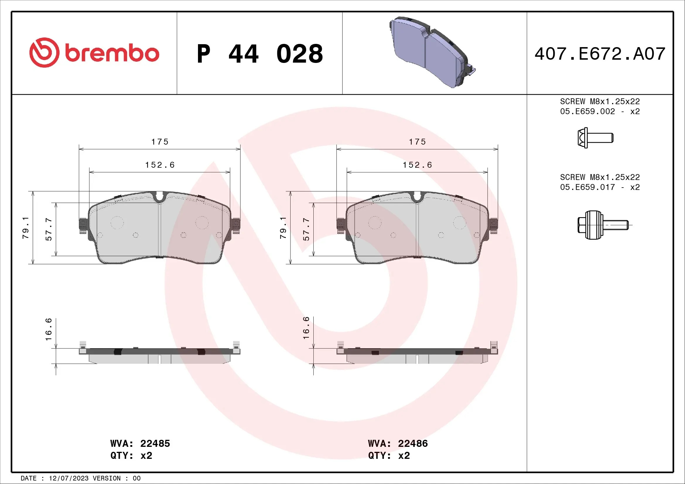 BREMBO P44028 Колодки тормозные LAND ROVER DISCOVERY SPORT 15-/EVOQUE 18- передние
