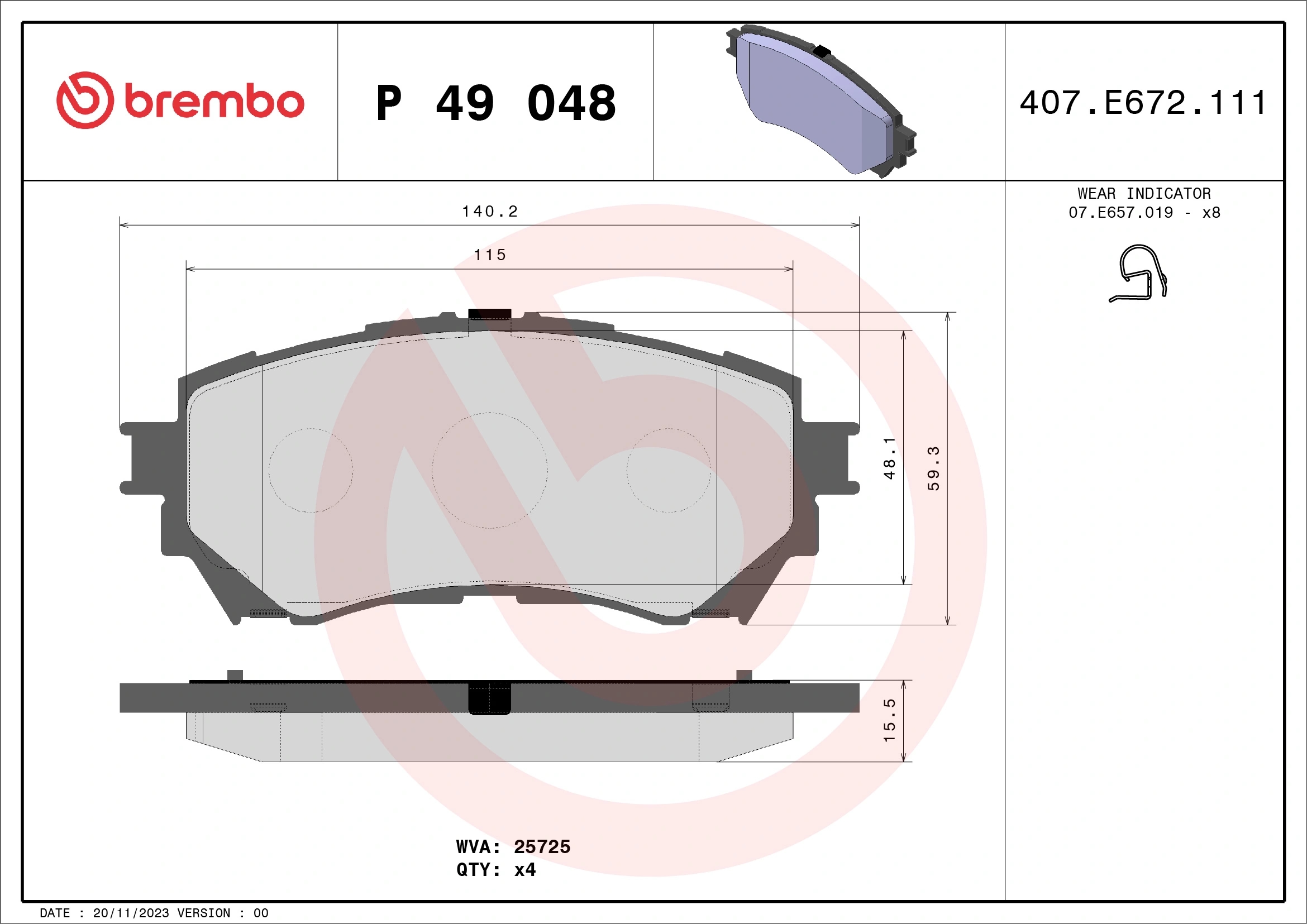 BREMBO P49048 Колодки тормозные дисковые перед
