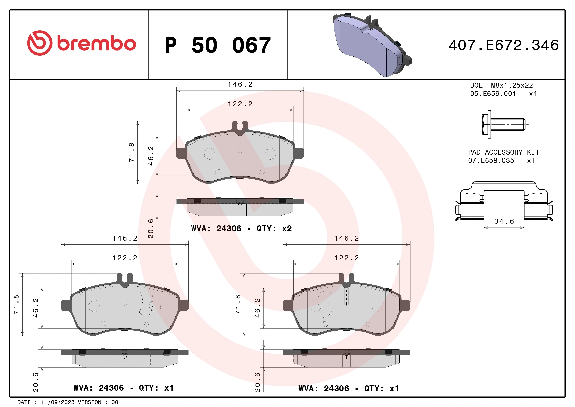 BREMBO P50067 Колодки тормозные дисковые зад
