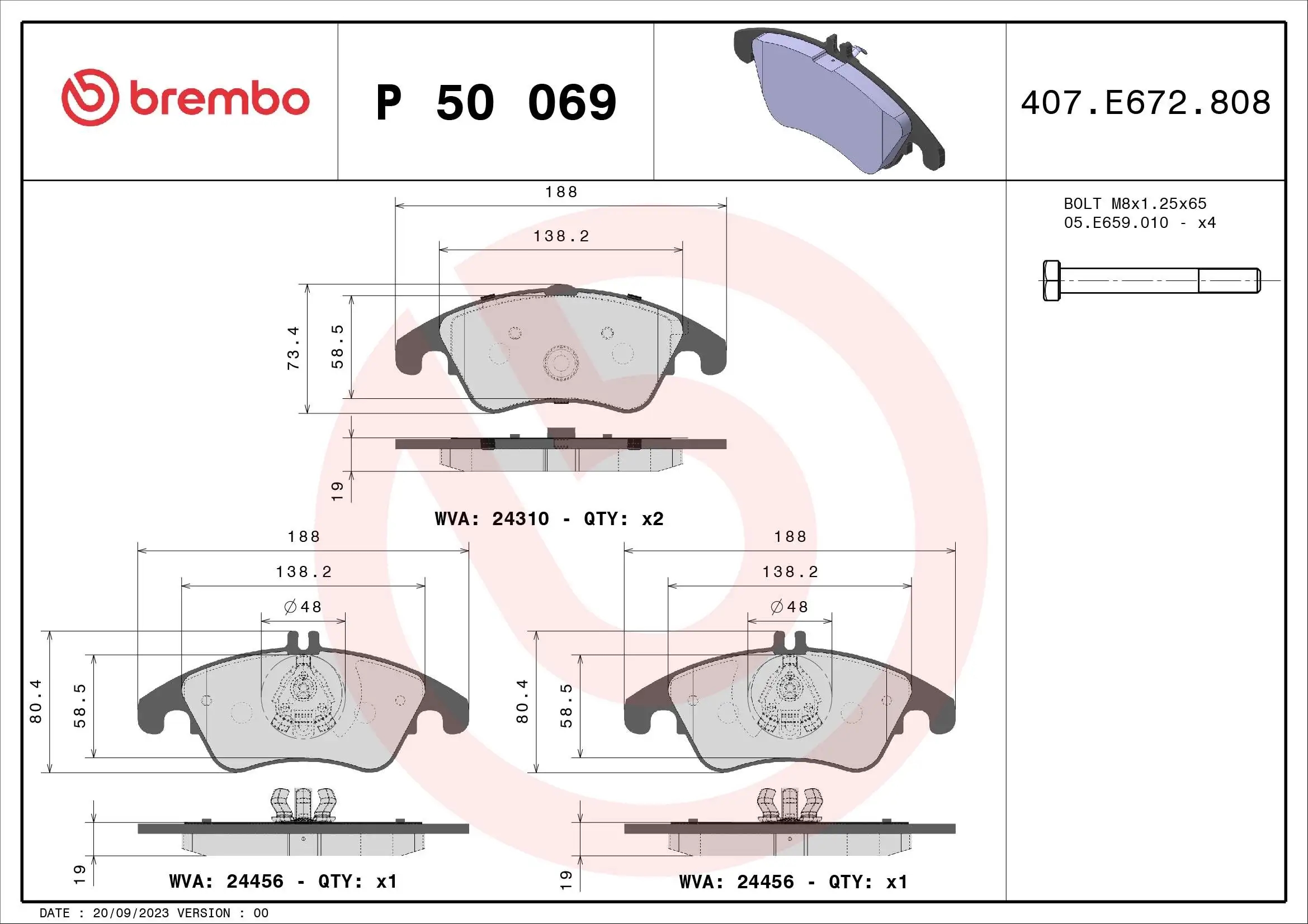 BREMBO P50069 Колодки пер. MERCEDES W204 C280-C320