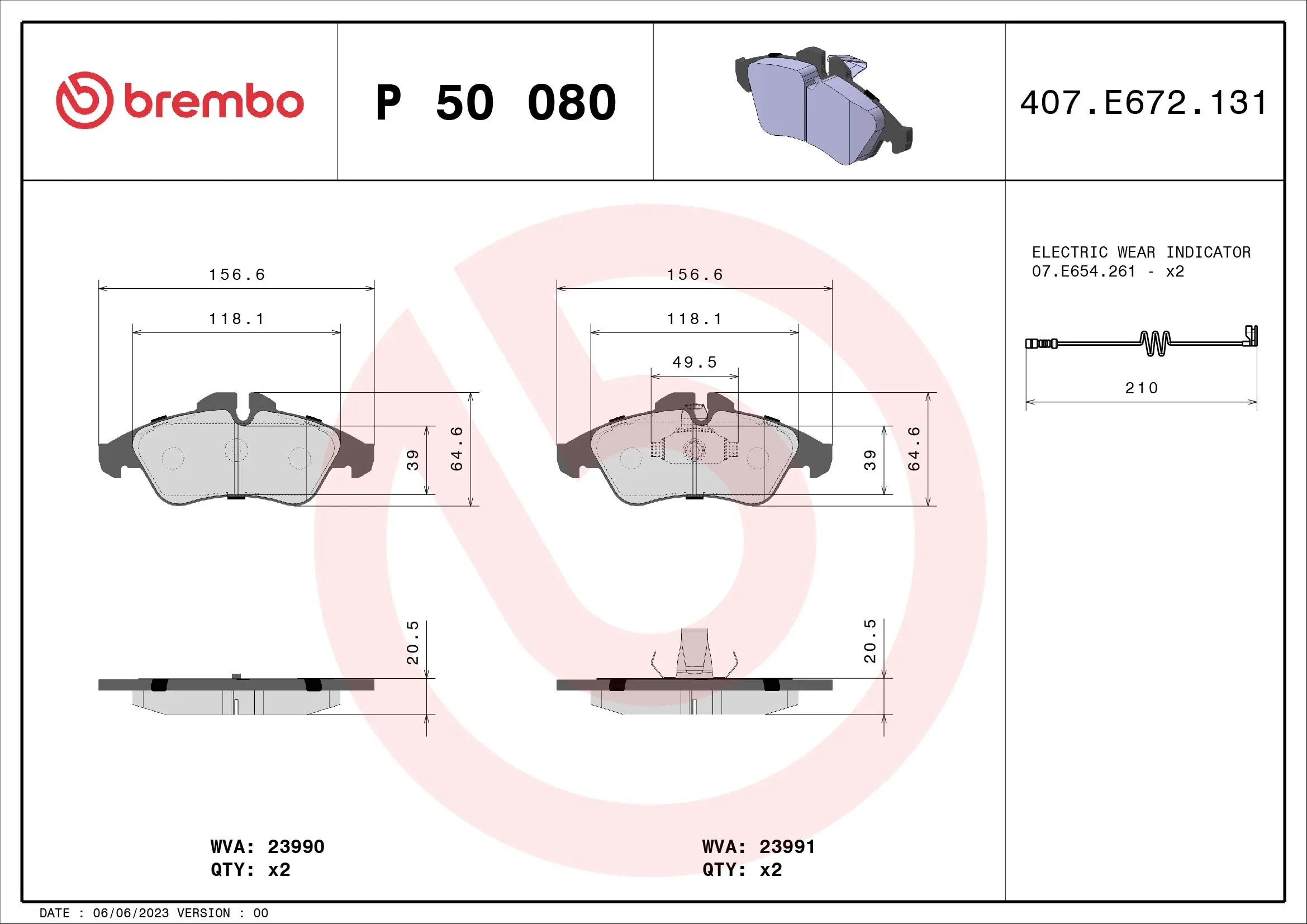 BREMBO P50080 Колодки тормозные дисковые перед