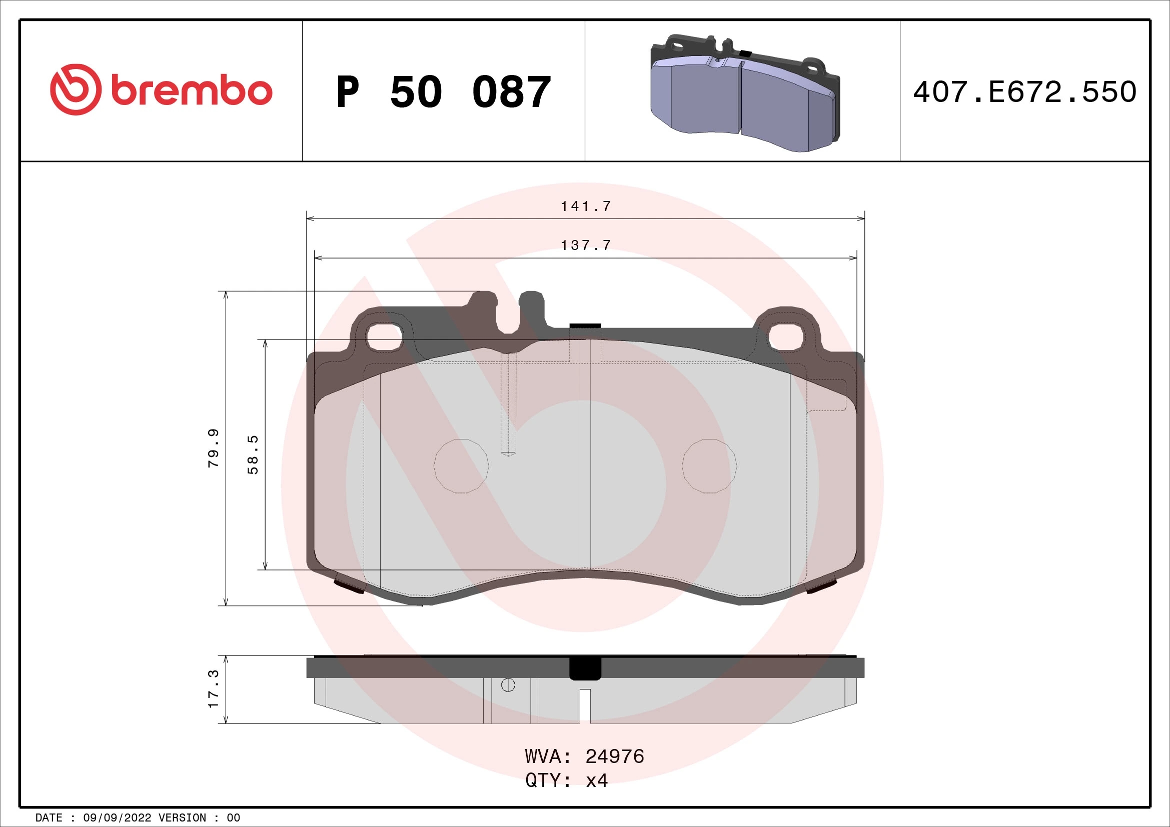 BREMBO P50087 Колодки пер. MERCEDES W212 12=>