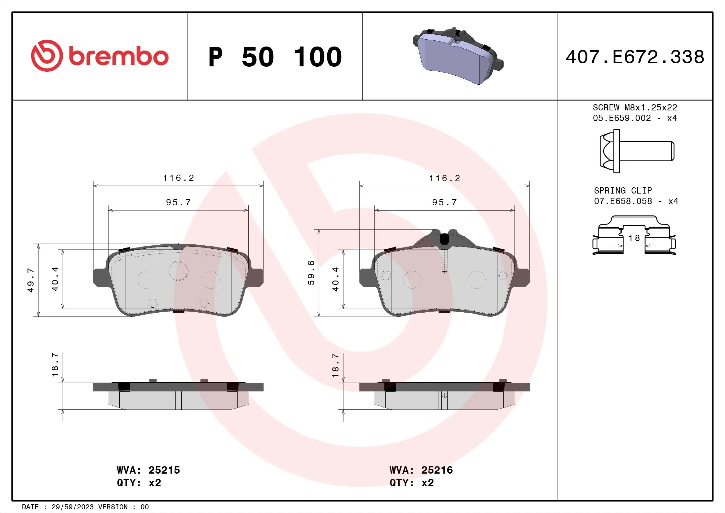 BREMBO P50100 Колодки торм.зад.