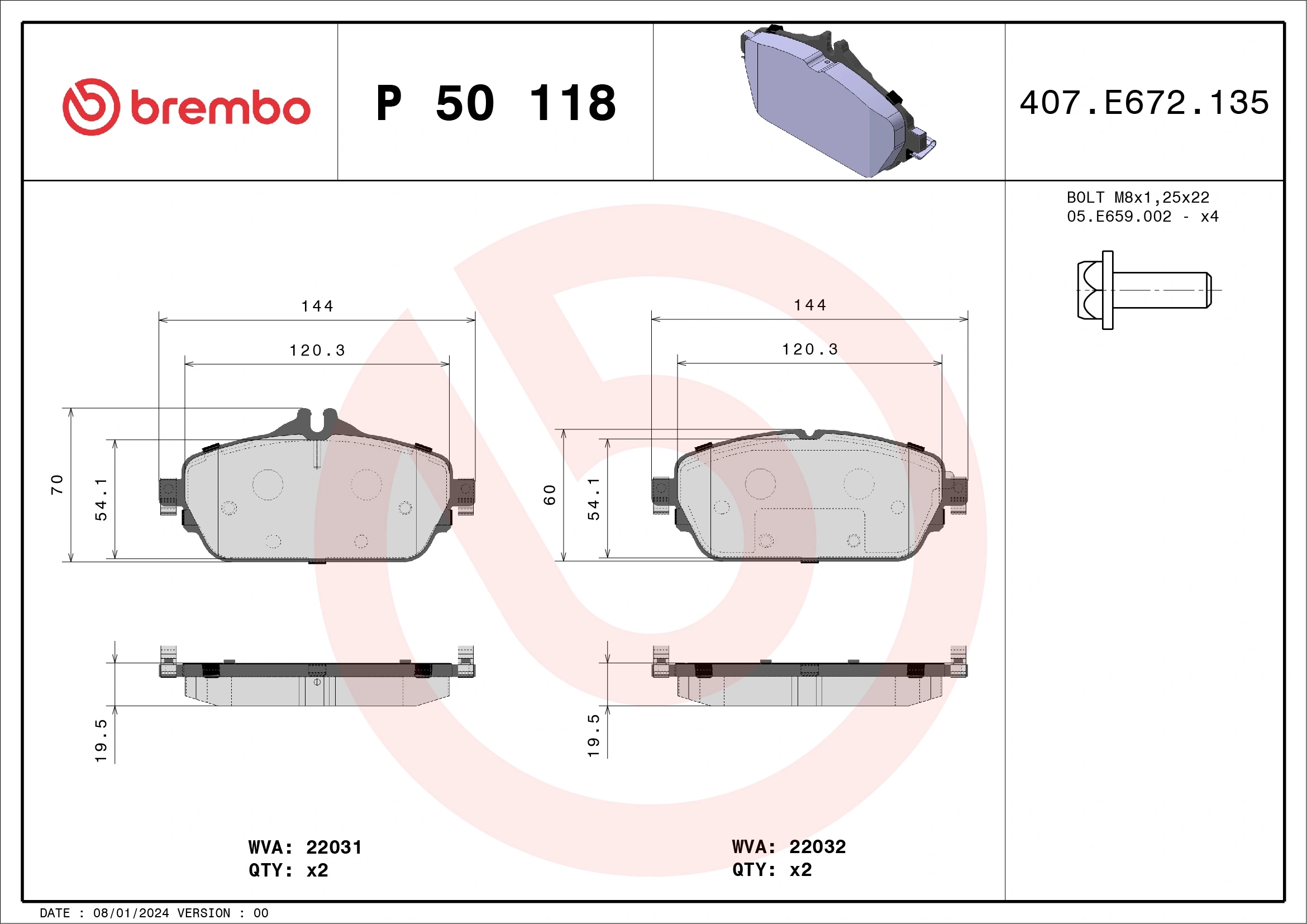 BREMBO P50118 Колодки пер. MB W205 C180 1.6-2.0/2.2CDI 14=>