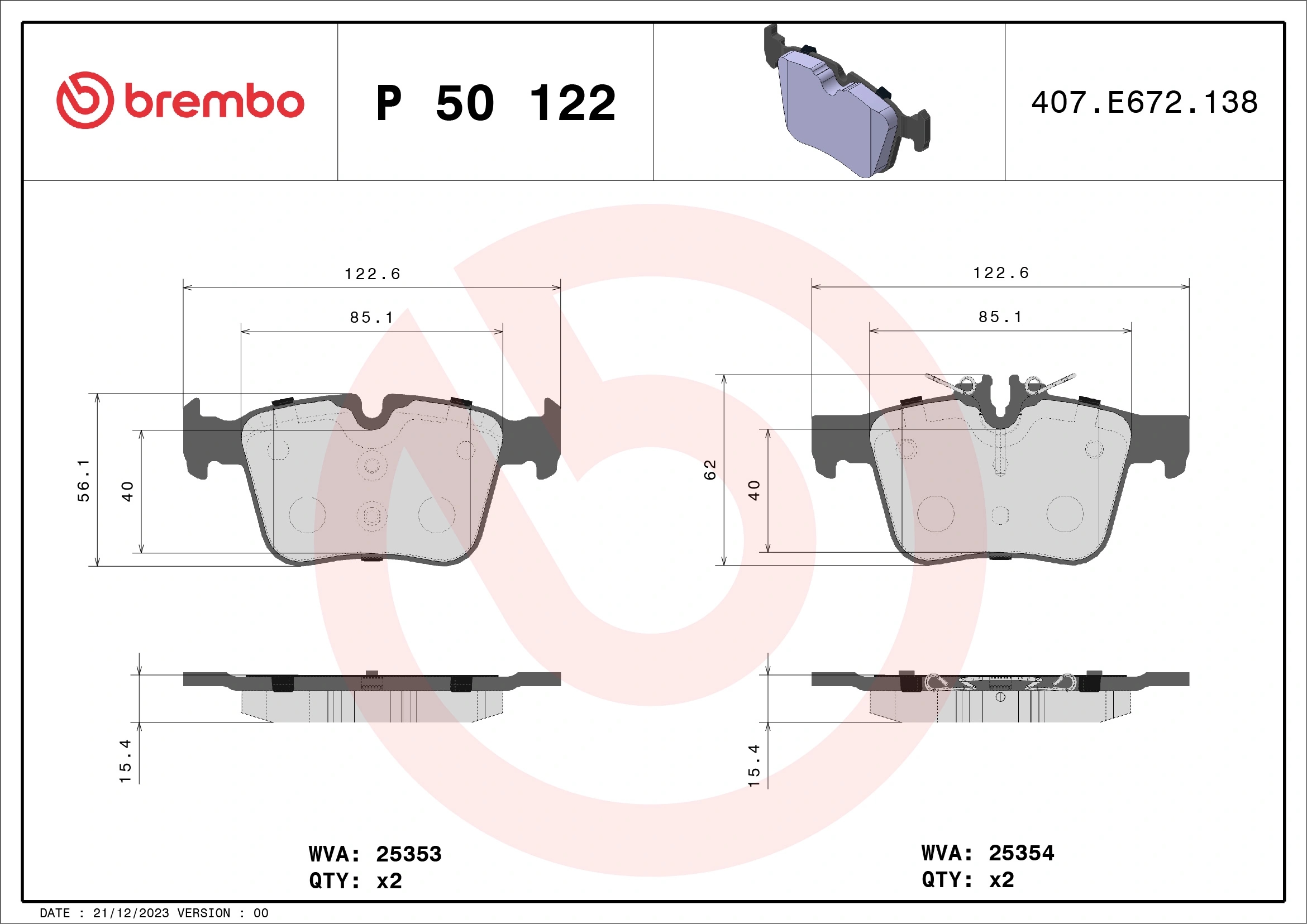BREMBO P50122 Колодки MERCEDES C-CLASS (W205) AMG C 63 (205.086) [2014/10-...],