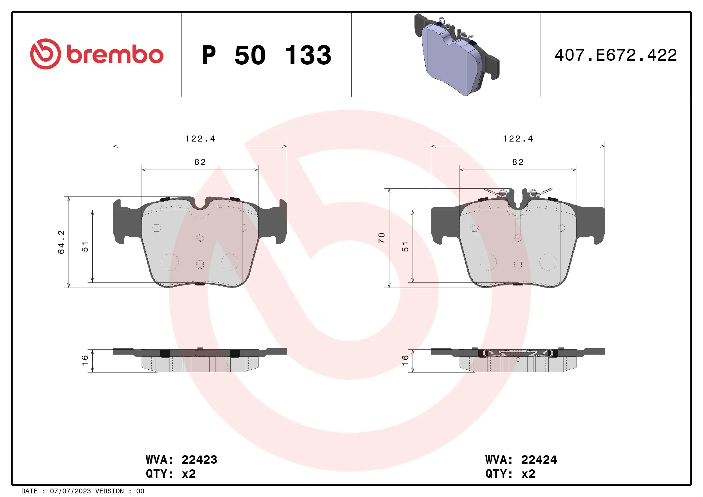 BREMBO P50133 Колодки тормозные MERCEDES GLC (X253/C253) 15- задние