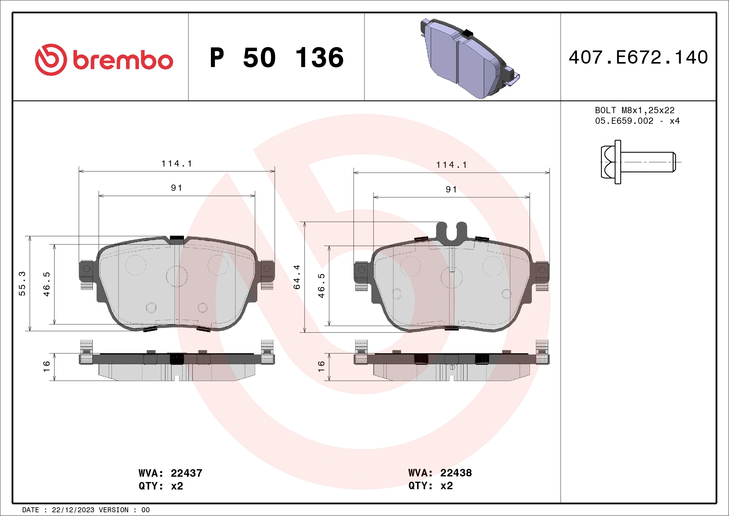 BREMBO P50136 Колодки тормозные дисковые | зад |