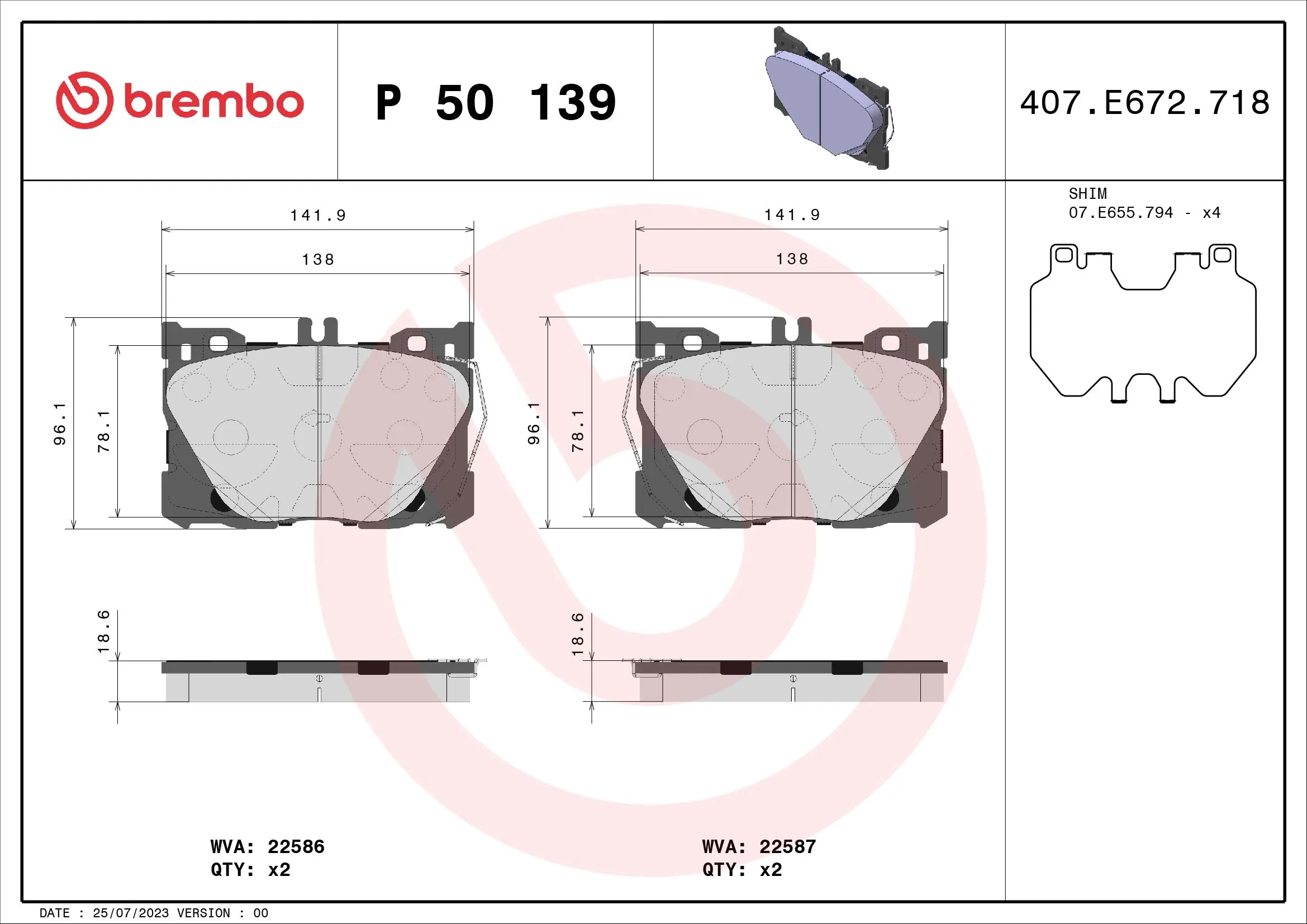 BREMBO P50139 Колодки пер.MERCEDES C-CLASS (W205) C43AMG 4-matic 16=>/E-CLASS (W213) (для AMG пакета) 16=>