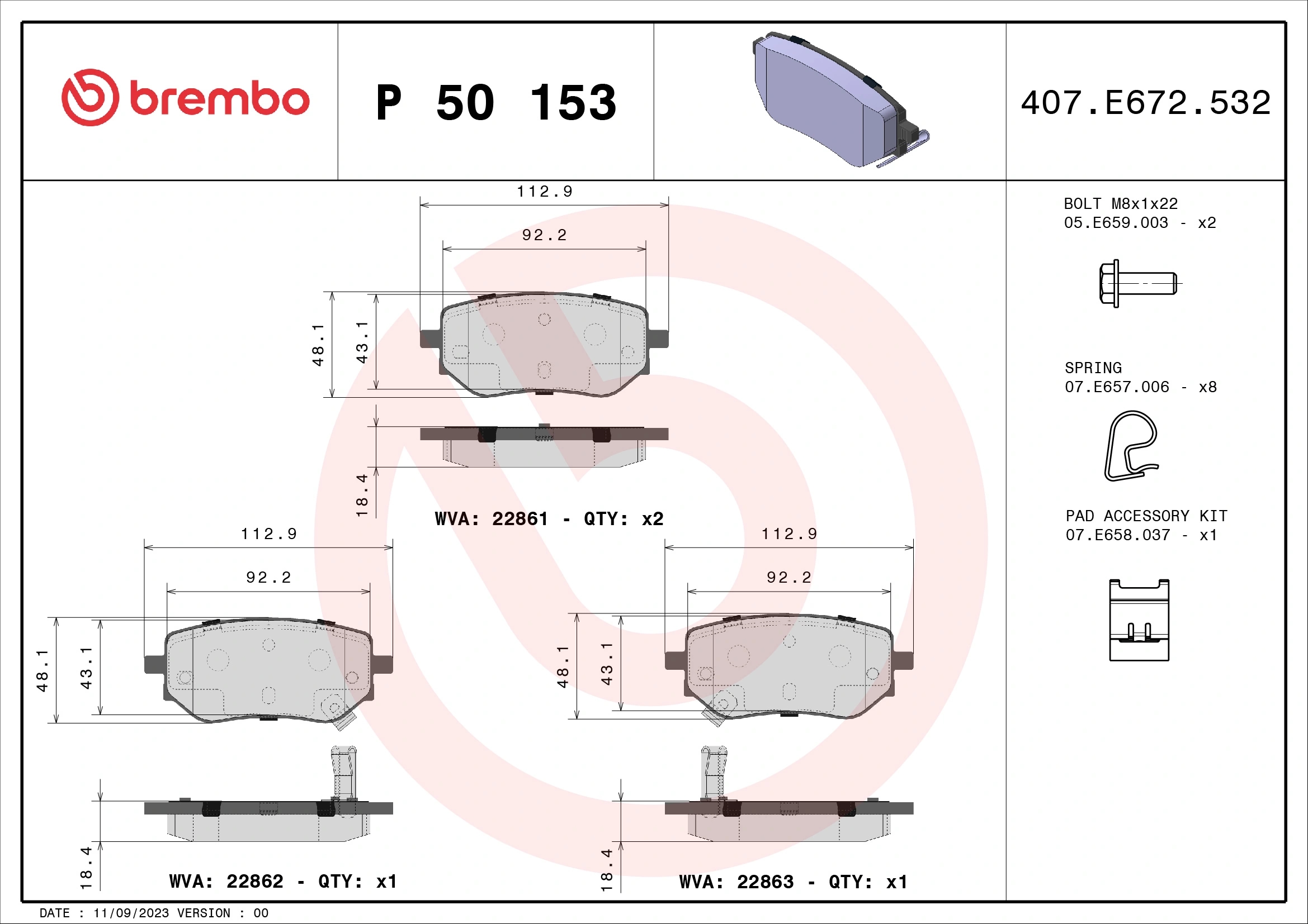 BREMBO P50153 Колодки тормозные MERCEDES X-CLASS (470) 17- задние