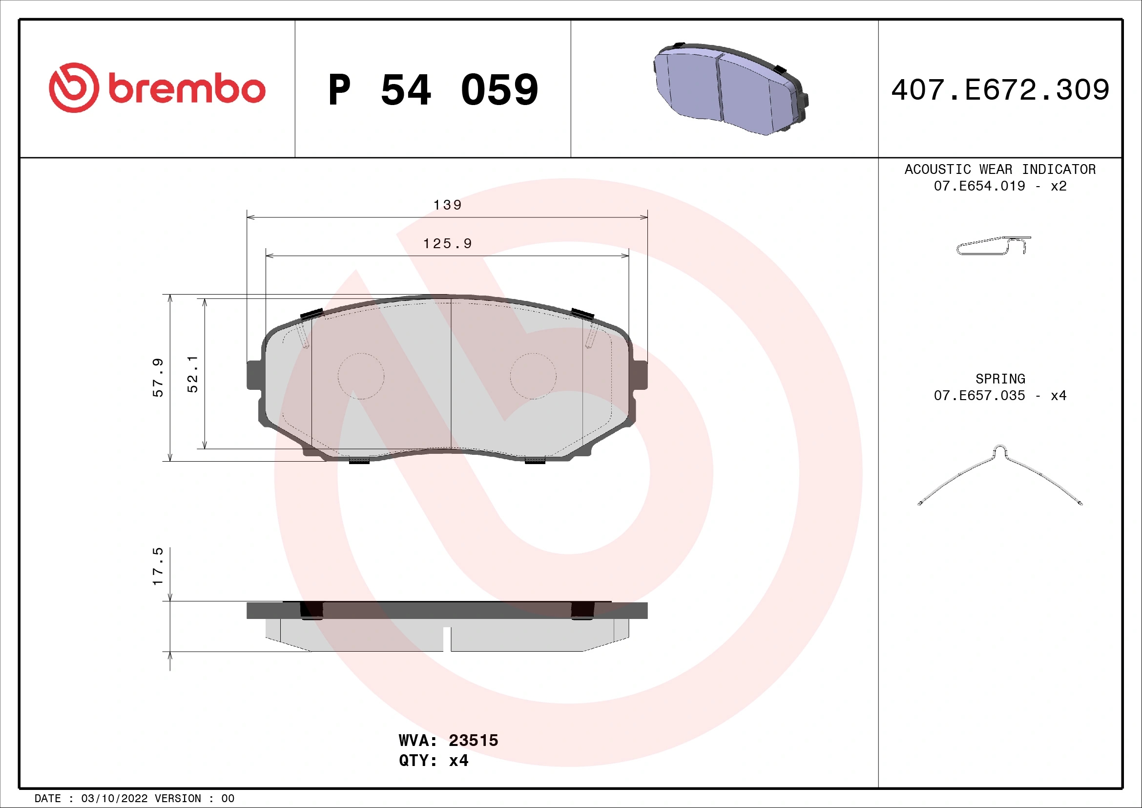 BREMBO P54059 Колодки торм.пер.