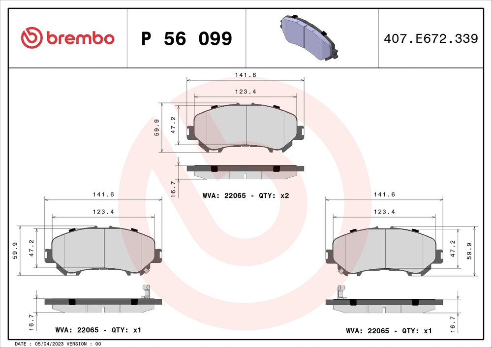 BREMBO P56099 Колодки тормозные NISSAN X-TRAIL(32) 14- передние
