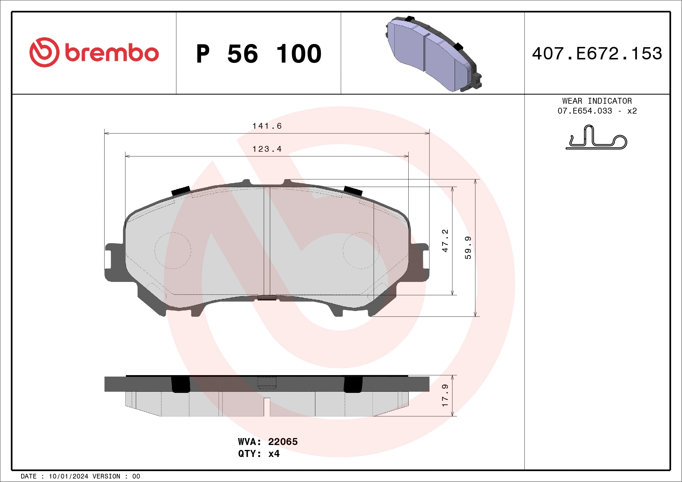 BREMBO P56100 Колодки тормозные дисковые перед
