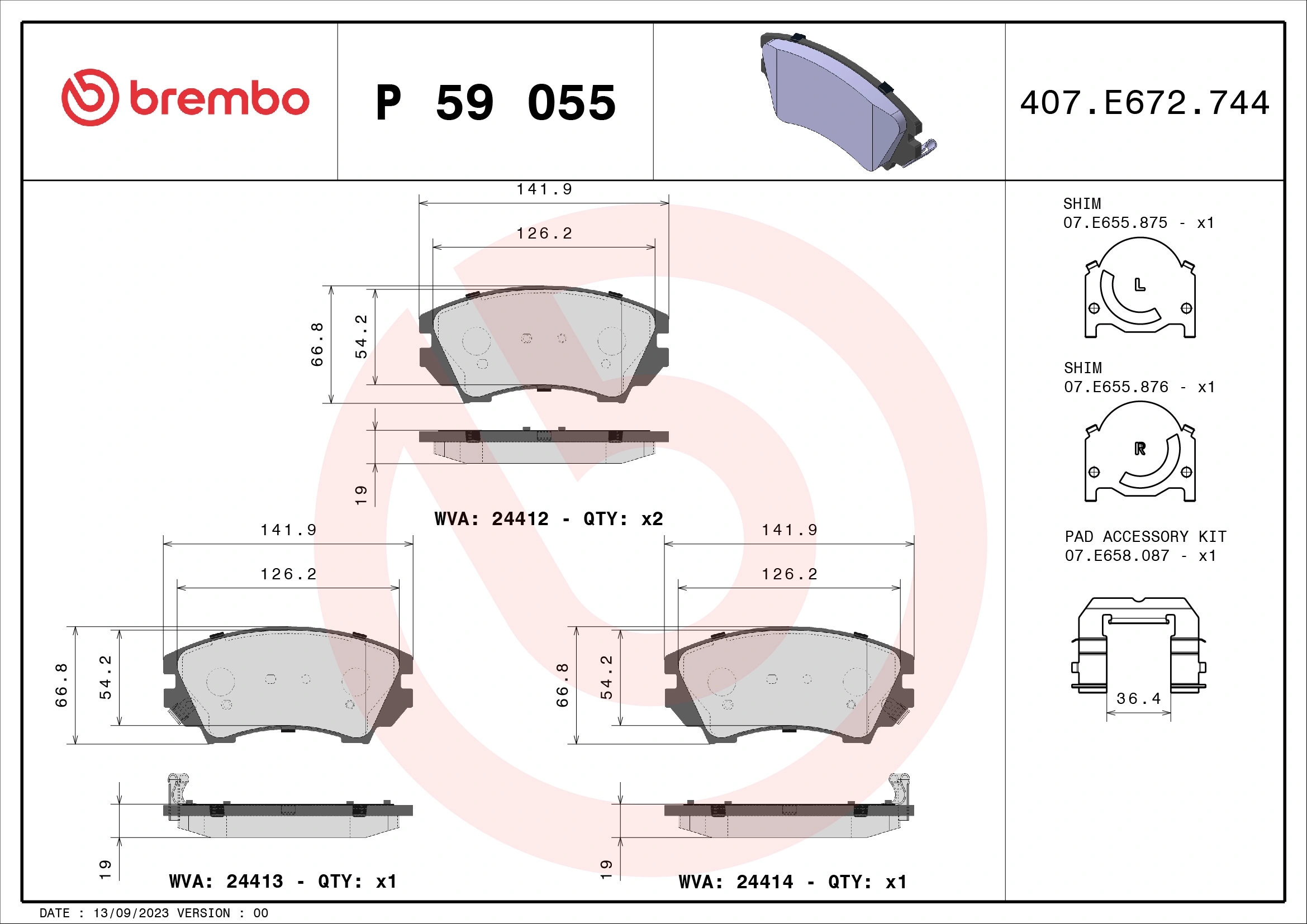 BREMBO P59055 Колодки тормозные дисковые перед