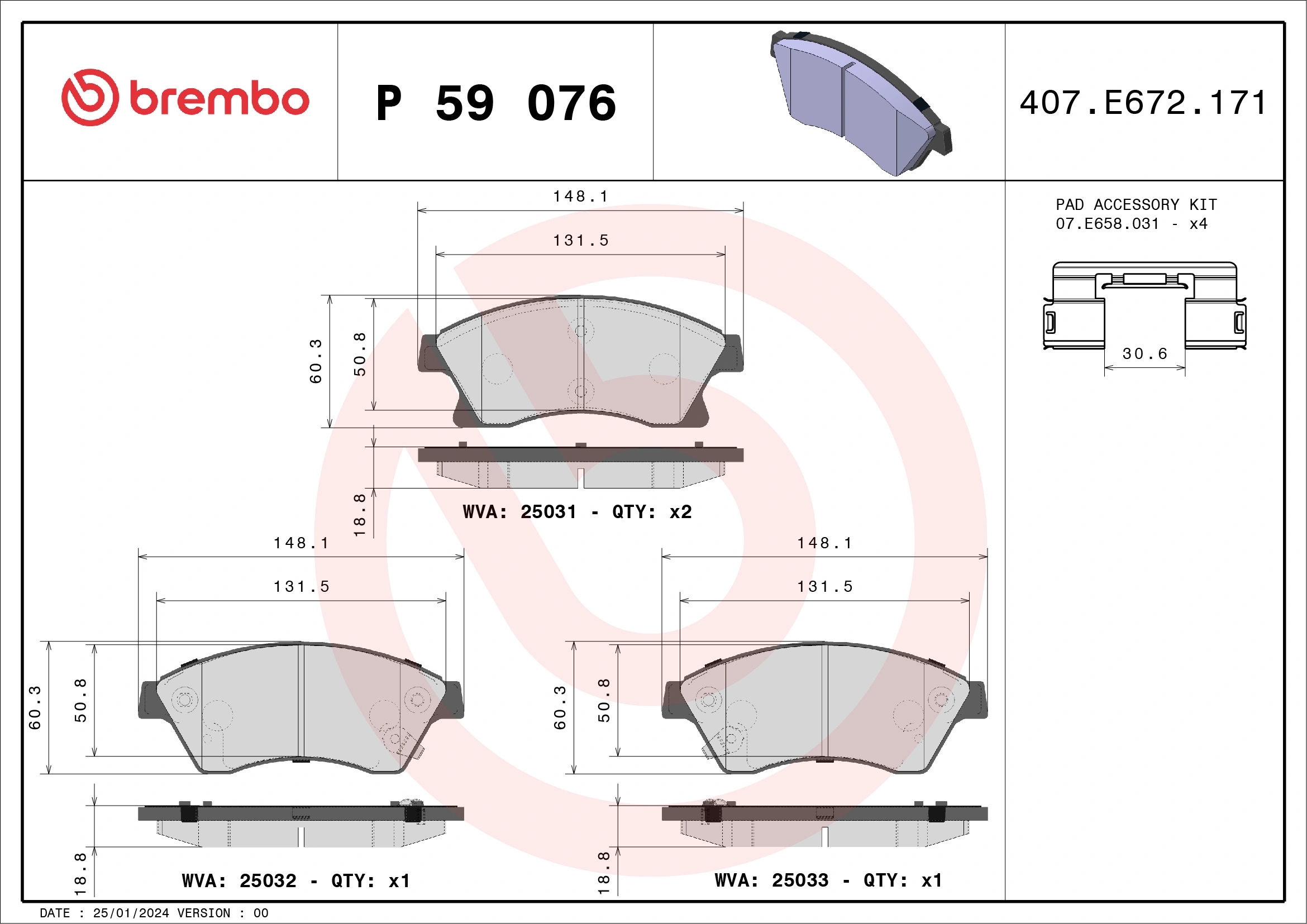 BREMBO P59076 Колодки торм.пер.
