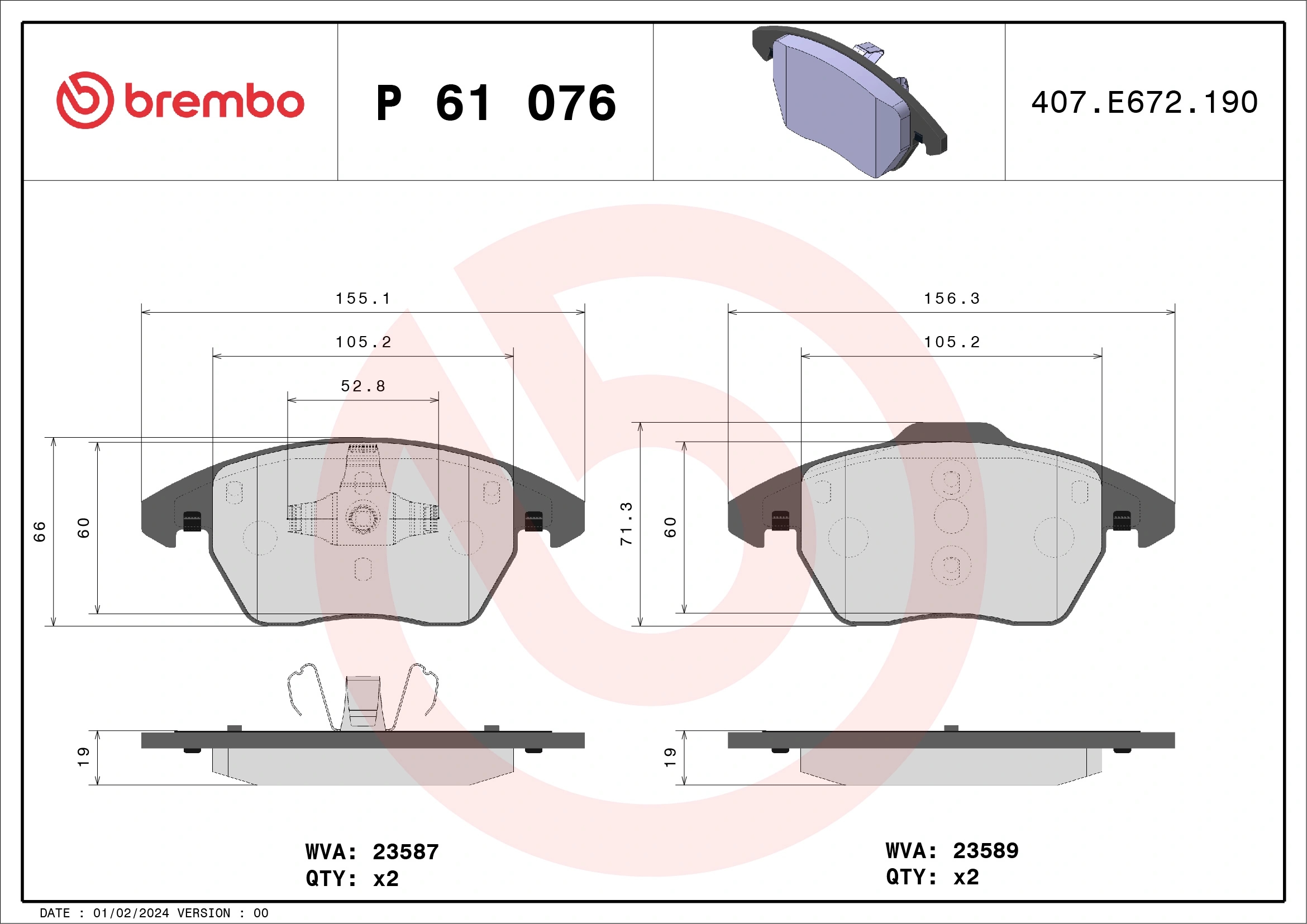 BREMBO P61076 Колодки торм.пер.