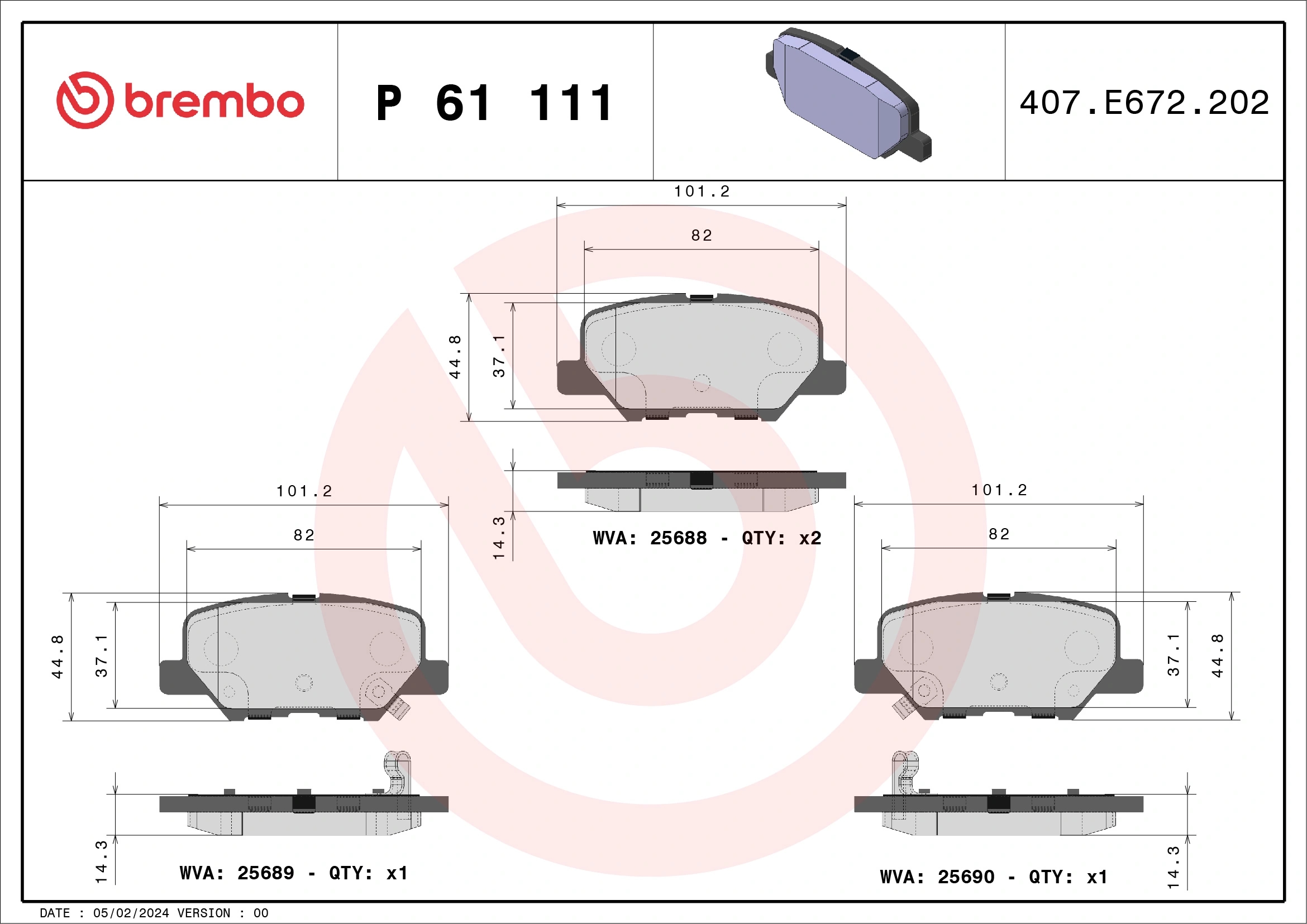 BREMBO P61111 Колодки торм.зад.