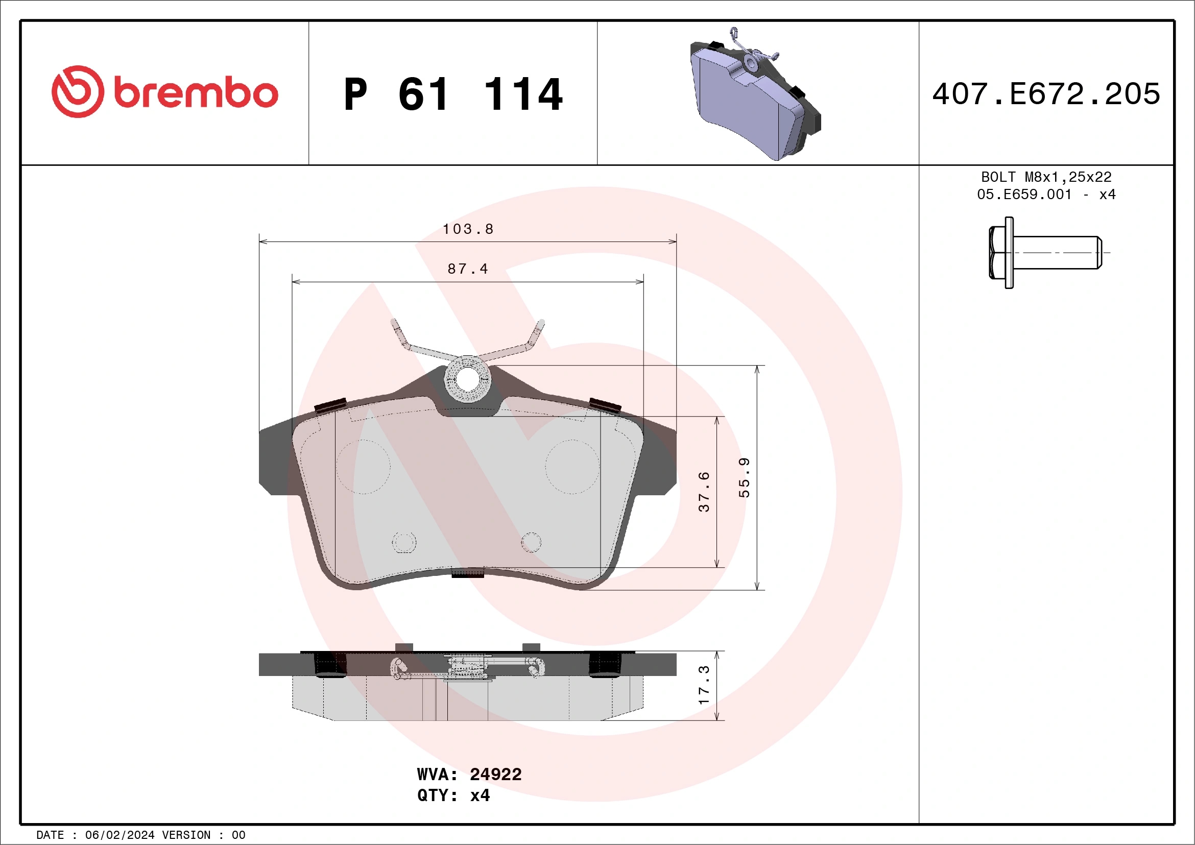 BREMBO P61114 Колодки торм.зад.