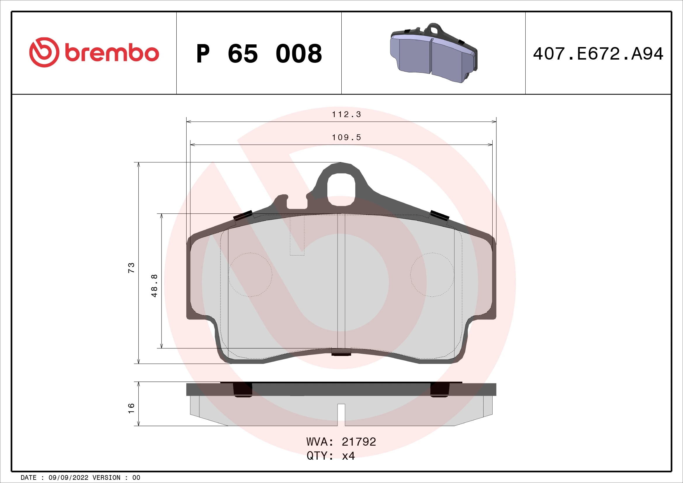 BREMBO P65008 Колодки торм.зад.