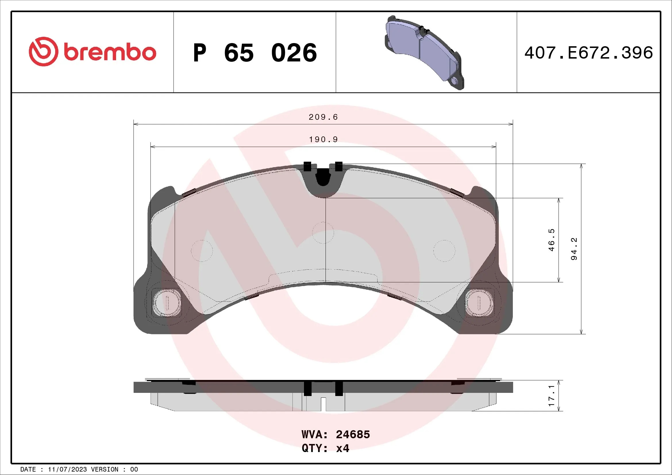 BREMBO P65026 Колодки торм.пер.