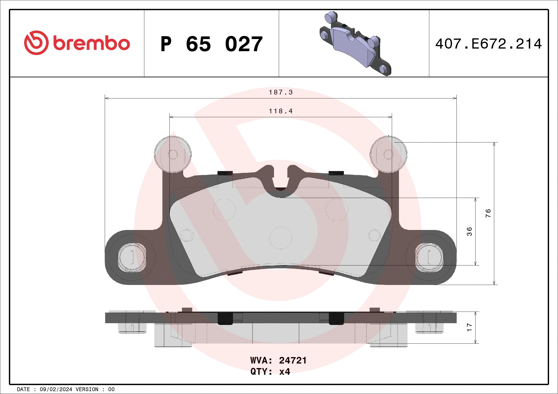 BREMBO P65027 Колодки торм.зад.