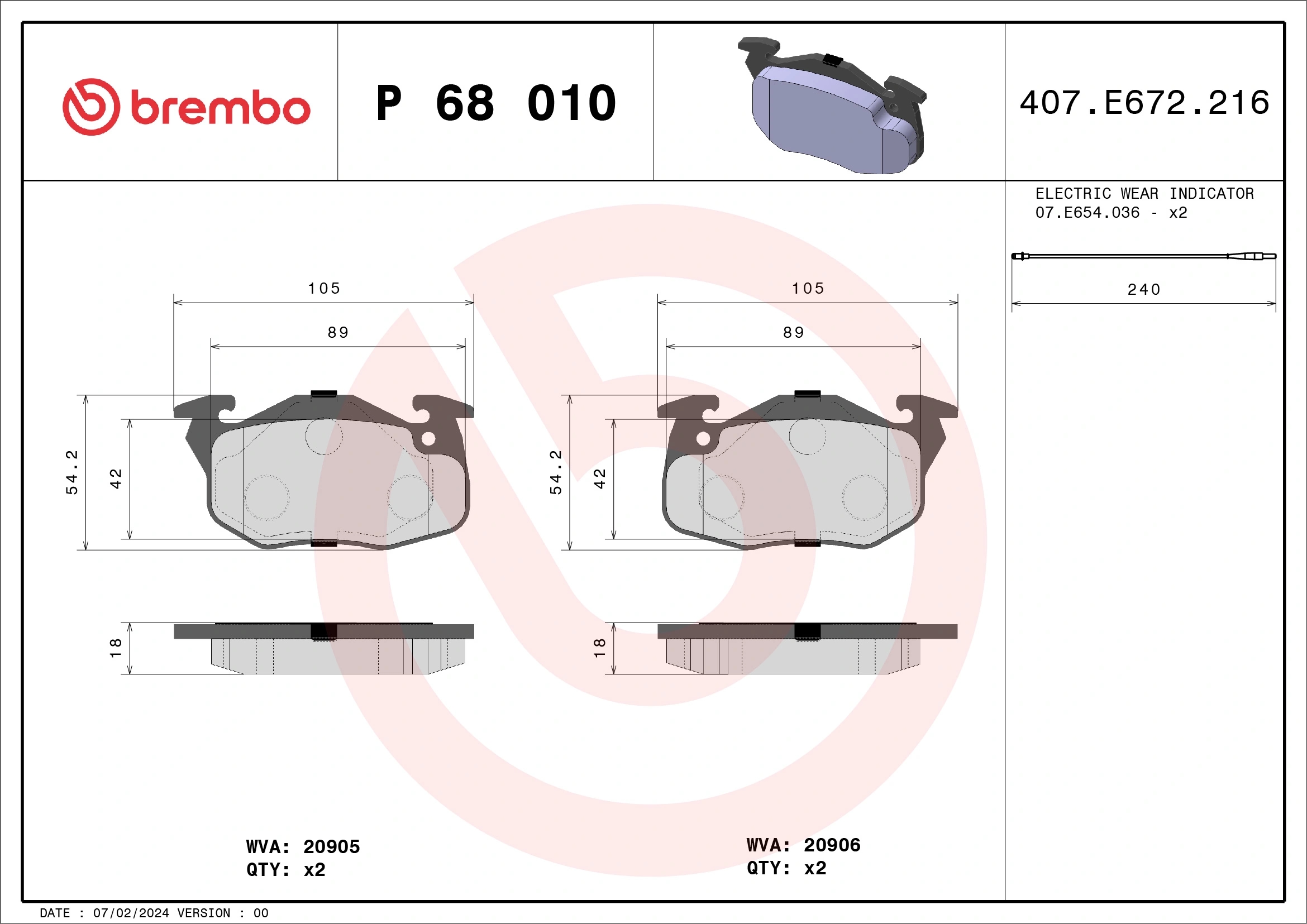 BREMBO P68010 Колодки тормозные дисковые